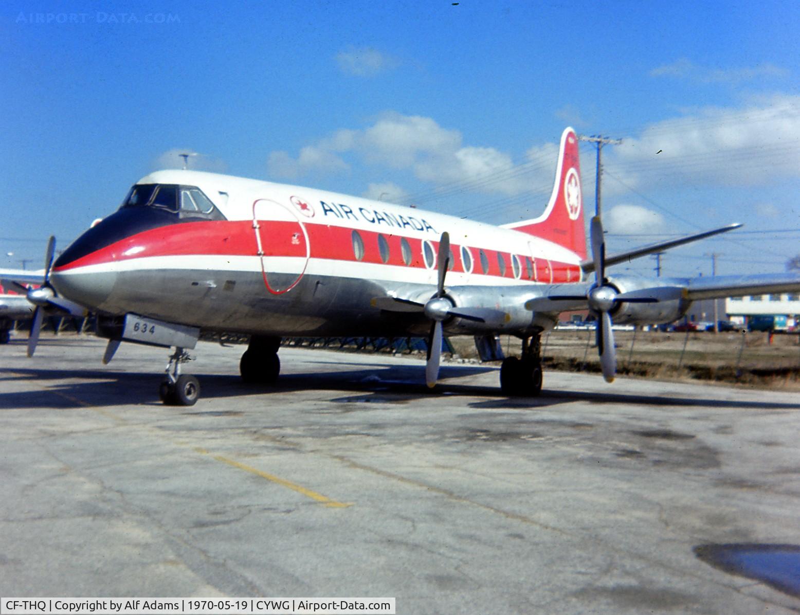 CF-THQ, 1958 Vickers Viscount 757 C/N 277, Shown outside the Air Canada maintenance hangar at Winnipeg International Airport in 1970.