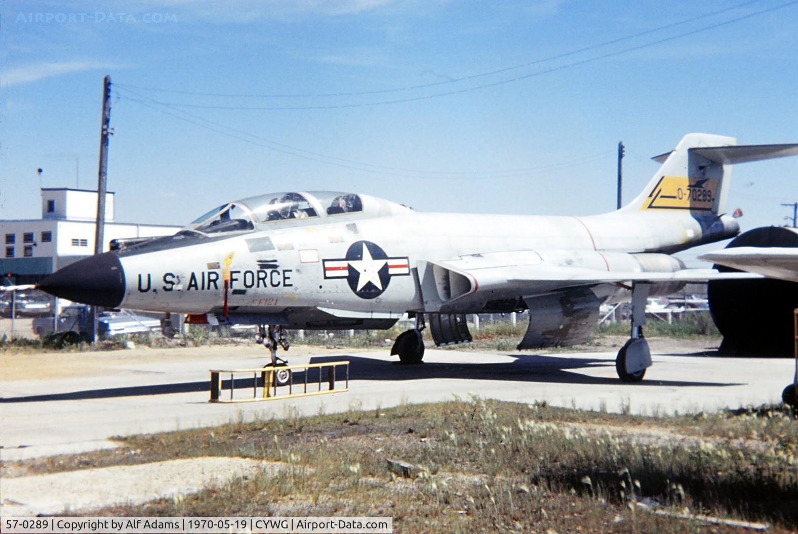 57-0289, 1957 McDonnell F-101B Voodoo C/N 467, Shown at Winnipeg International Airport, Manitoba, Canada, in 1970 where it is awaiting conversion into CF-101011.