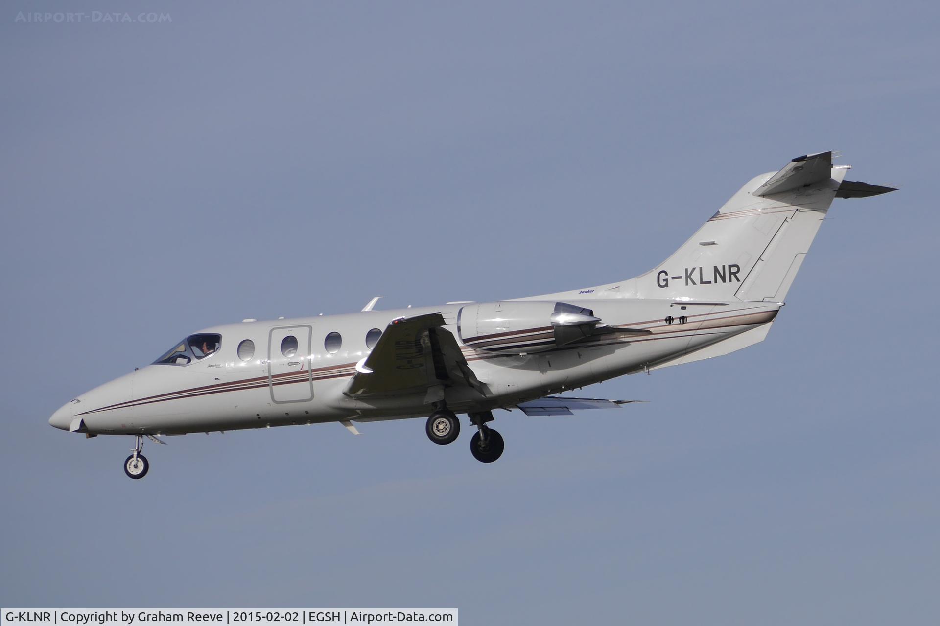 G-KLNR, 2009 Raytheon Hawker 400XP C/N RK-552, About to land at Norwich.