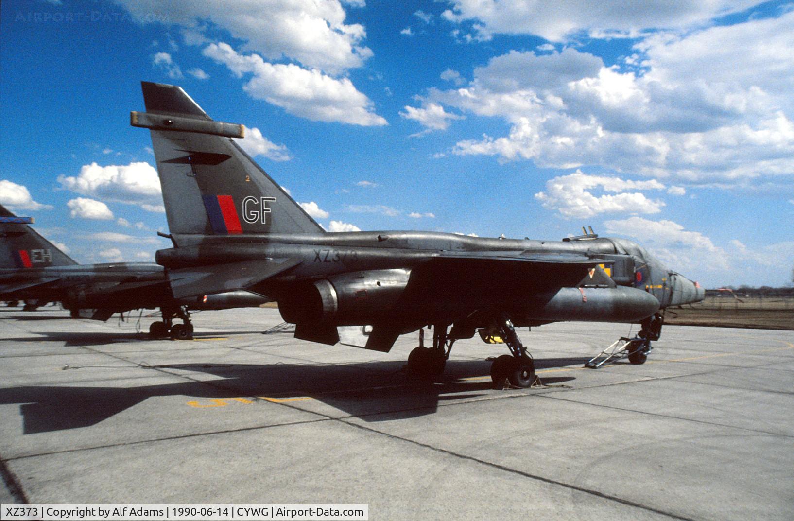 XZ373, 1976 Sepecat Jaguar GR.1A C/N S.140, On the flight line at Canadian Forces Base Winnipeg, Manitoba, Canada in 1990.
