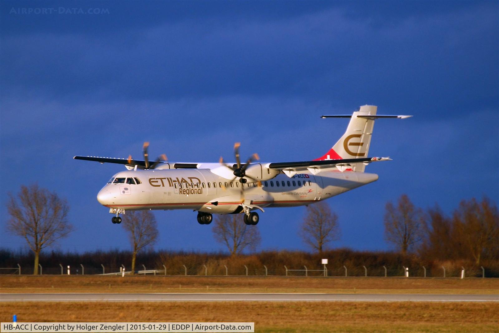 HB-ACC, 2001 ATR 72-212A C/N 664, Final approach on beautiful illuminated rwy 26R....