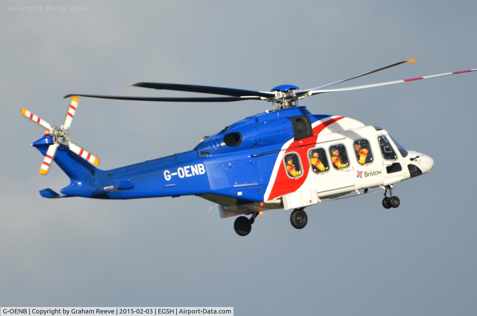 G-OENB, 2013 AgustaWestland AW189 C/N 49008, About to land at Norwich.