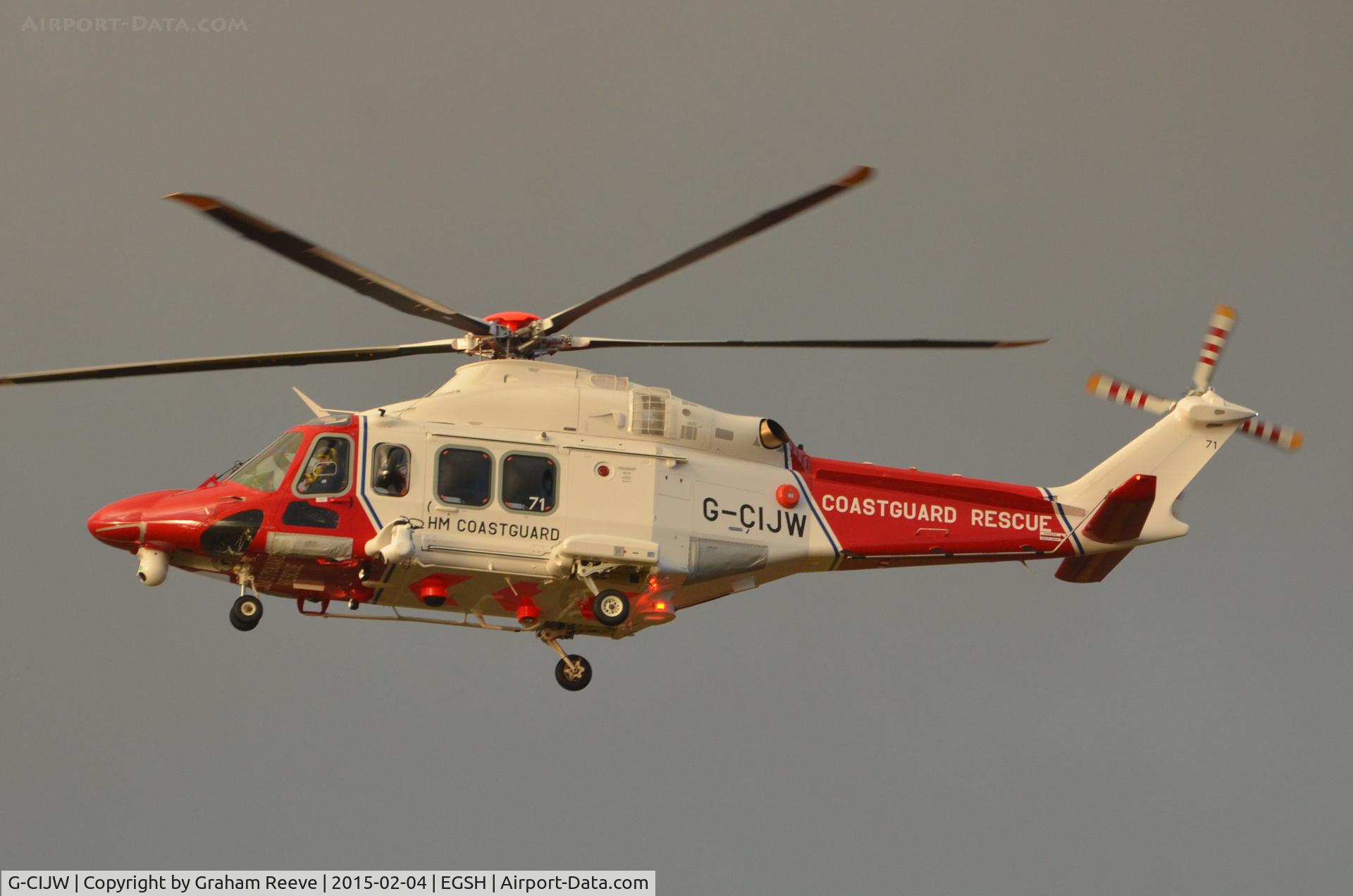 G-CIJW, 2014 AgustaWestland AW-139 C/N 31571, About to land at Norwich.