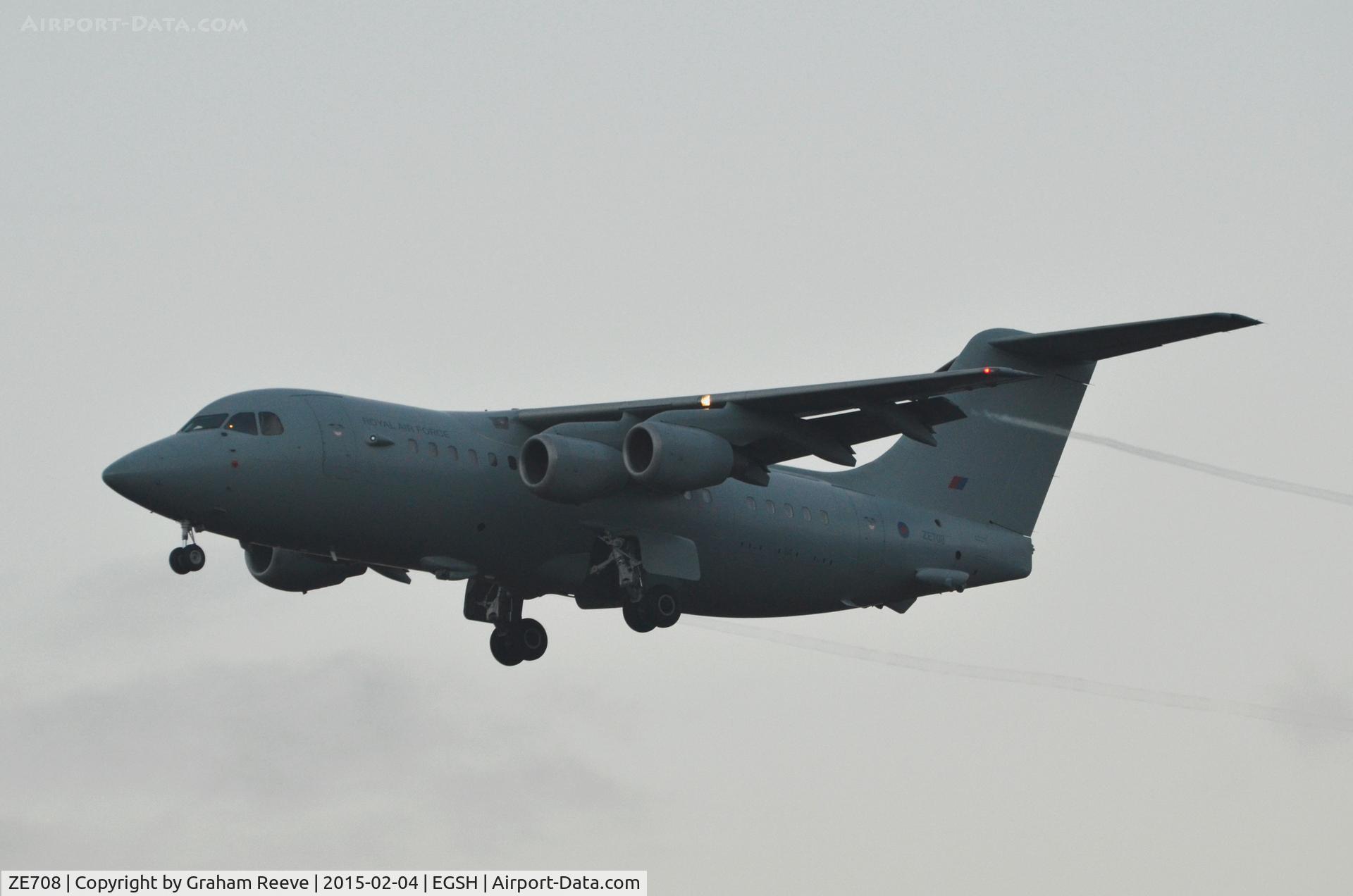 ZE708, 1993 British Aerospace BAe.146-200QC C.3 Quick Change C/N E2211, On approach, late in the afternoon.