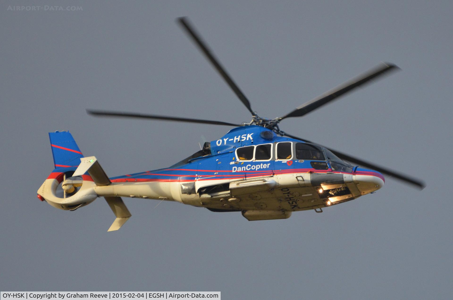 OY-HSK, 2003 Eurocopter EC-155B C/N 6660, Departing from Norwich.