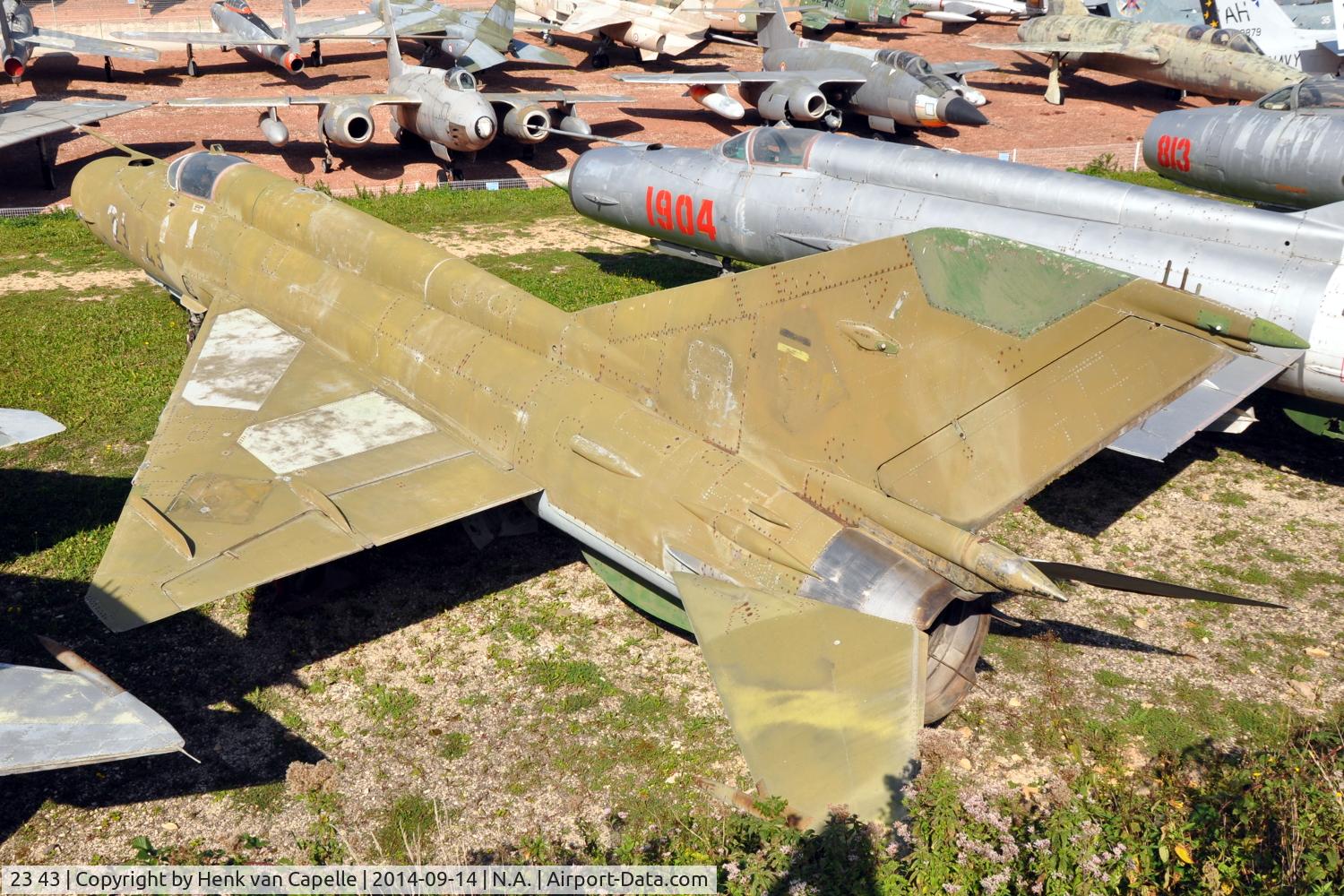 23 43, Mikoyan-Gurevich MiG-21MF C/N 96001091, MiG-21MF-75 fghter of the Luftwaffe, and East-German Air Force before, preserved at the Chateau de Savigny aircraft museum.