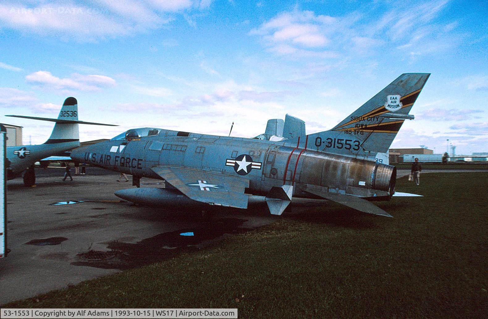 53-1553, 1953 North American F-100A Super Sabre C/N 192-48, At the EAA Museum, Oshkosh, WI in 1993.