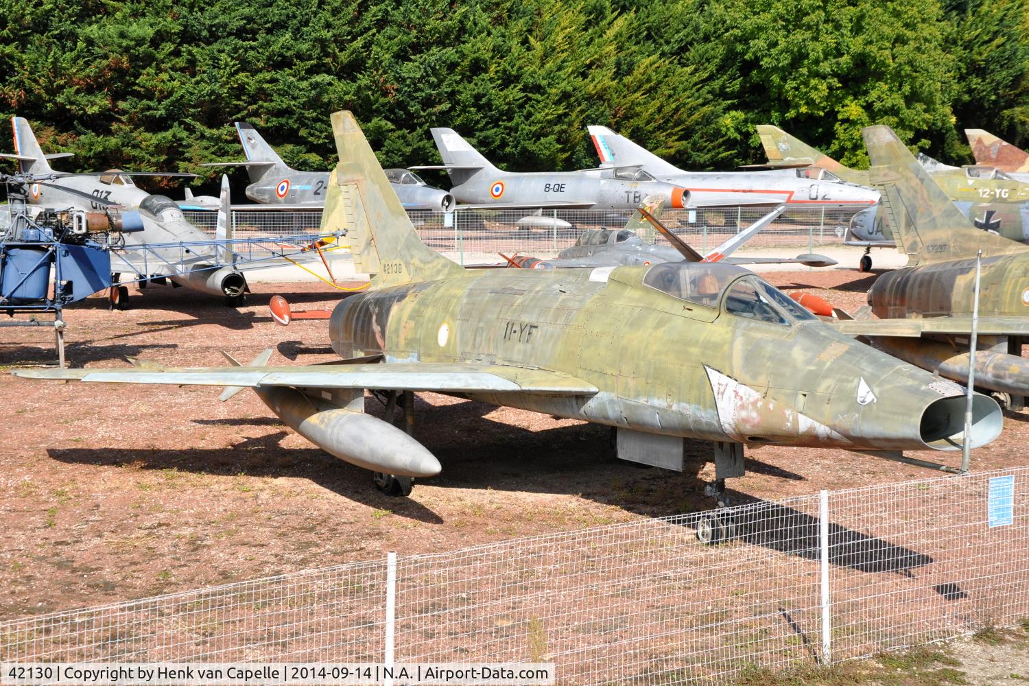 42130, 1954 North American F-100D Super Sabre C/N 223-10, F-100D Super Sabre of the Armee de l' Air preserved at the Chateau de Savigny aircraft museum.