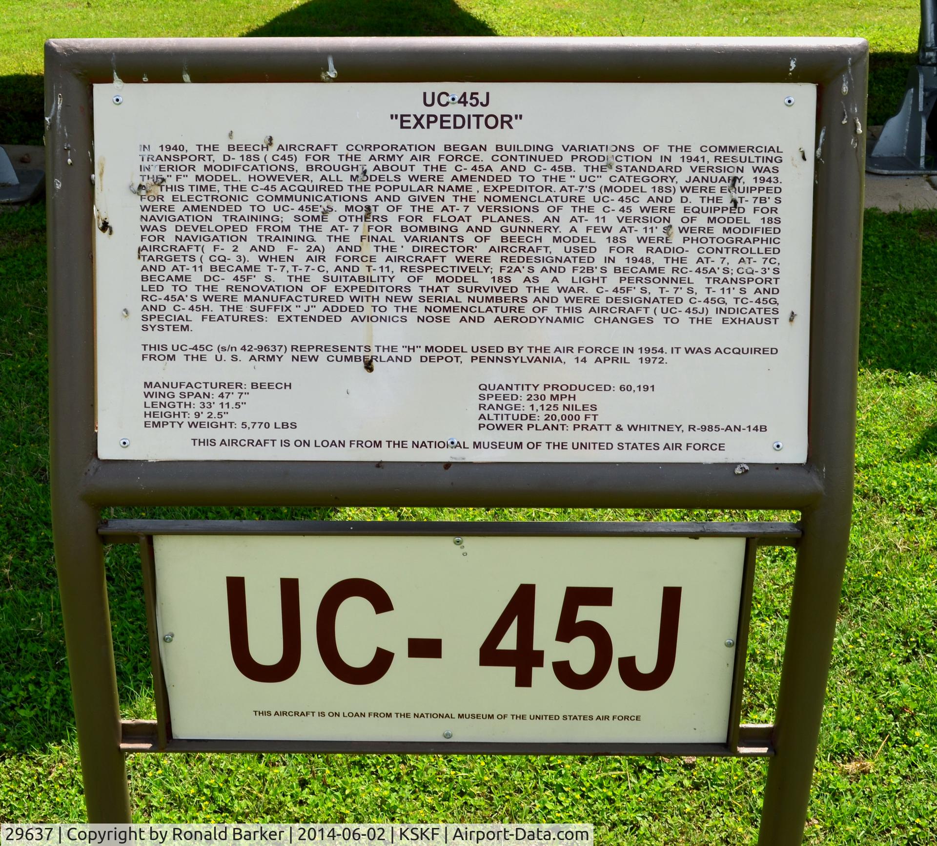 29637, Beech UC-45J Expeditor C/N 29637, Shown as 42-9637, LMTC
