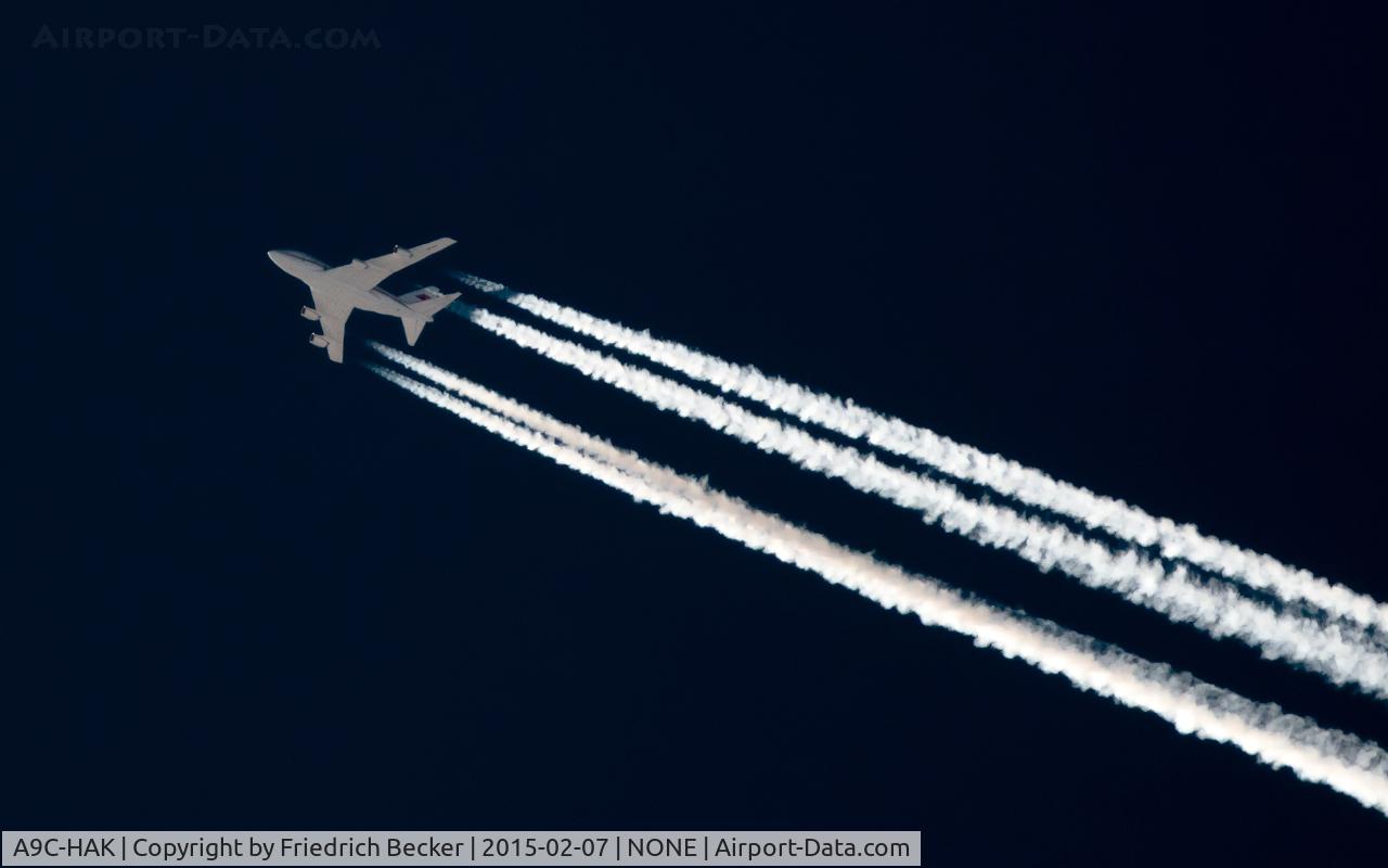 A9C-HAK, 1987 Boeing 747SP-Z5 C/N 23610/676, cruising at FL370 as BAH2