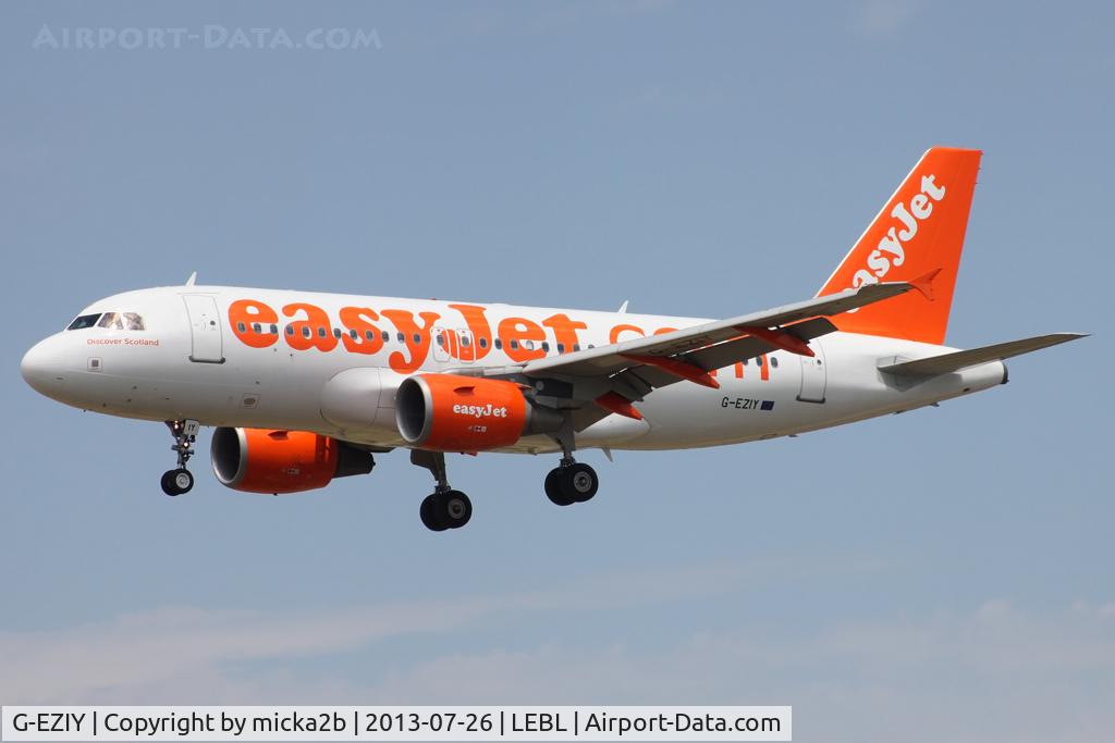 G-EZIY, 2005 Airbus A319-111 C/N 2636, Landing. 