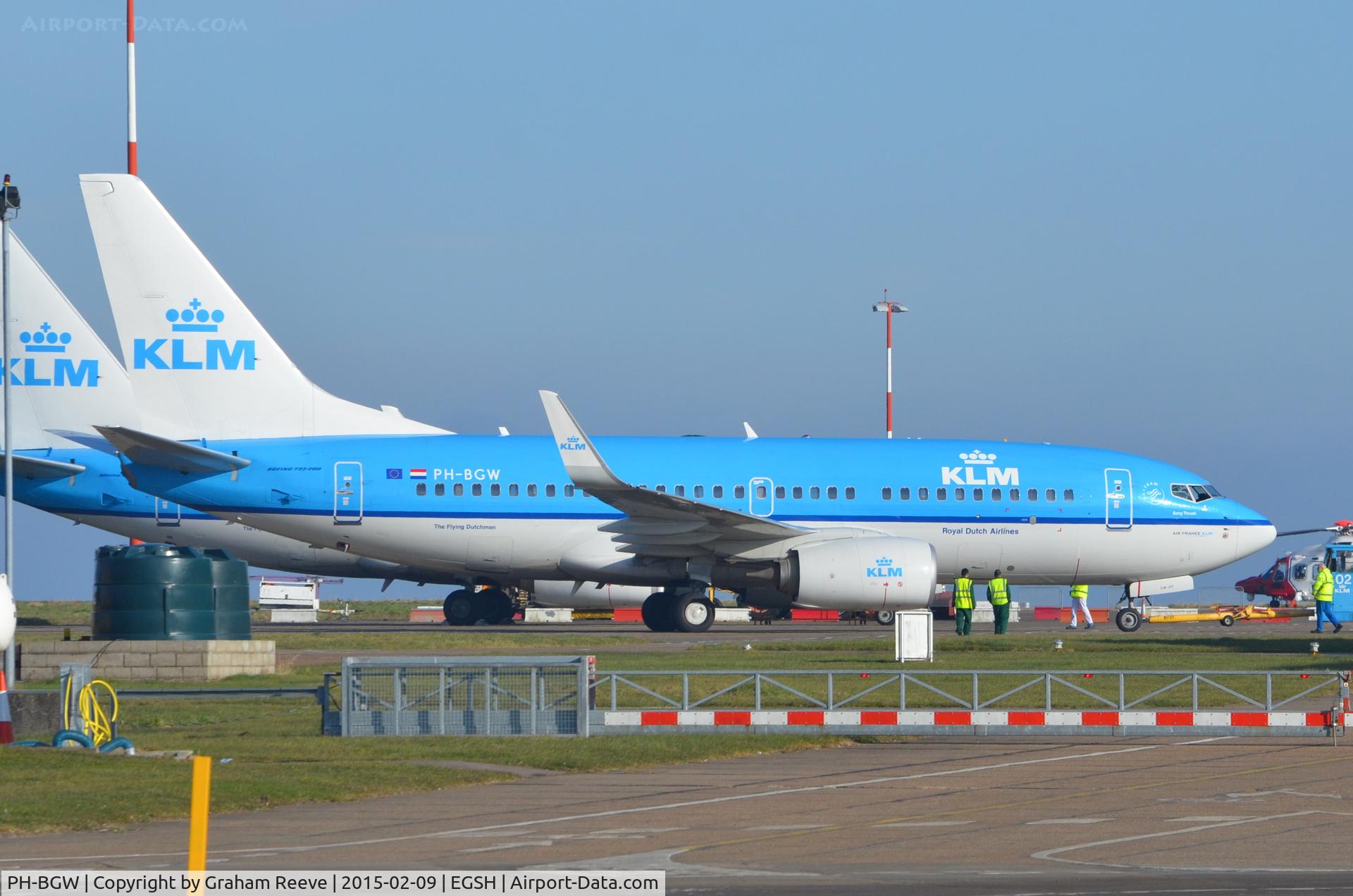 PH-BGW, 2011 Boeing 737-7K2 C/N 38128, On a tug at Norwich.