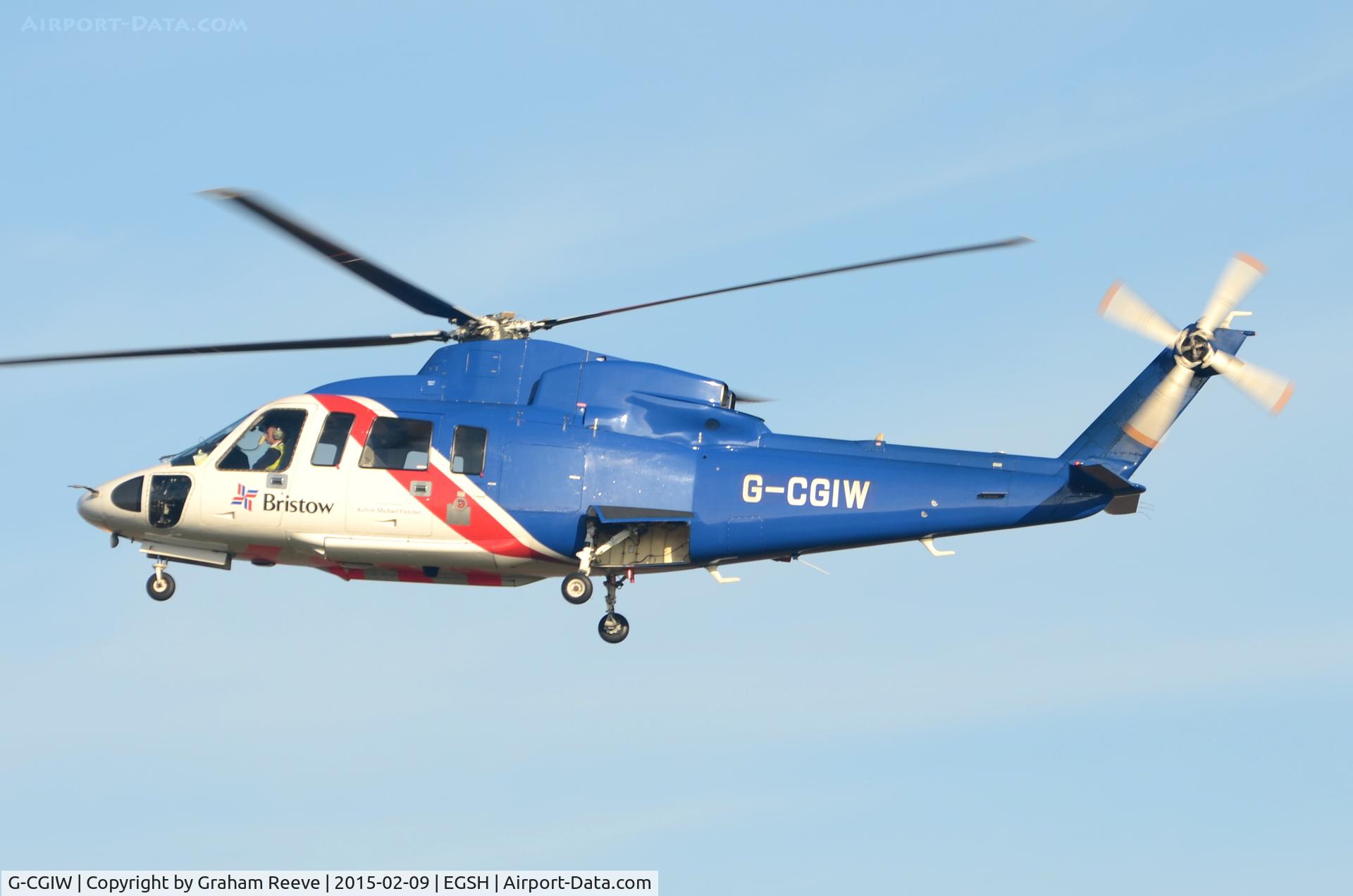 G-CGIW, 2009 Sikorsky S-76C C/N 760773, About to land at Norwich.