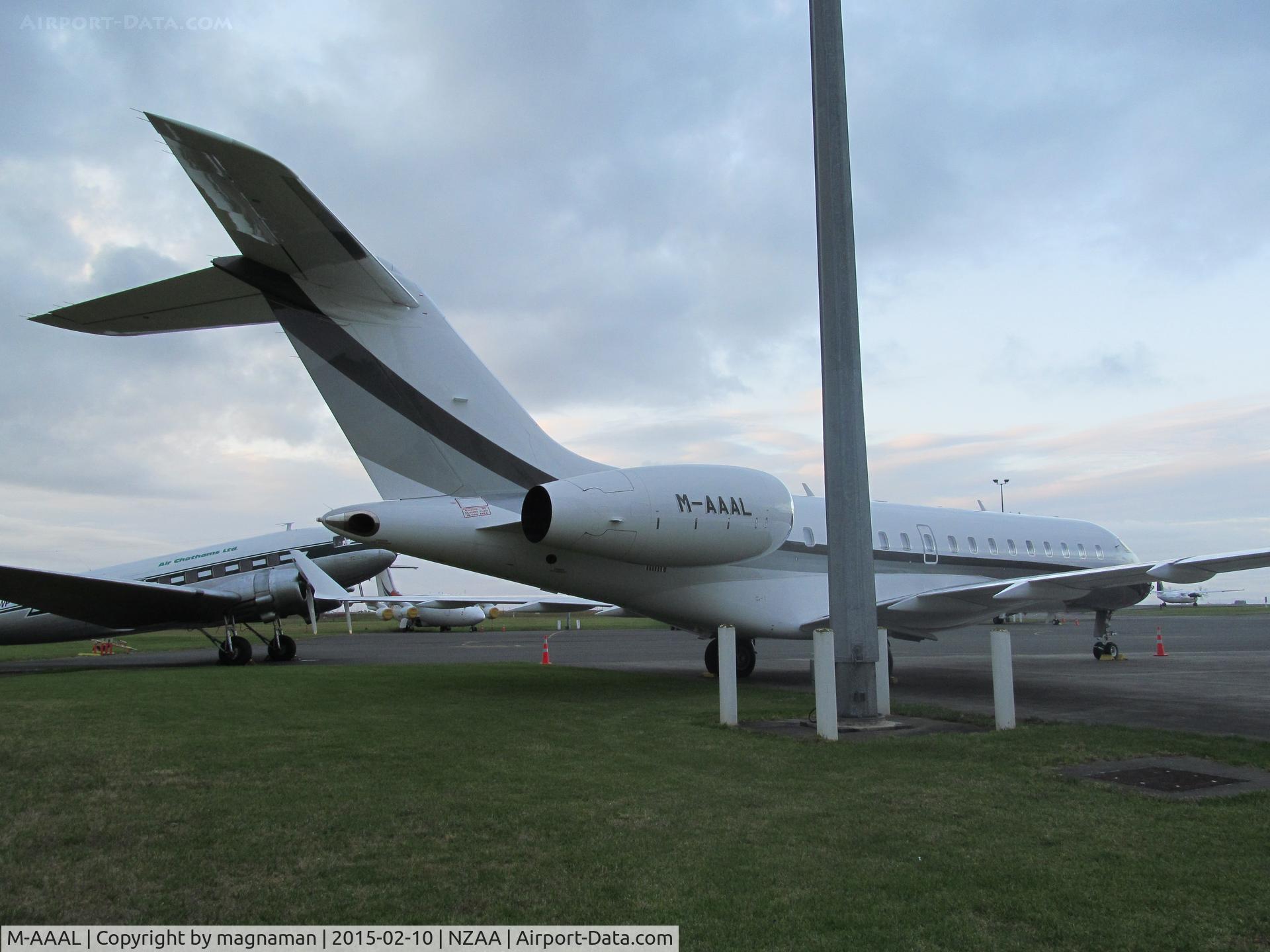 M-AAAL, 2011 Bombardier BD-700-1A10 Global Express C/N 9443, at AKL - awkward location for pictur