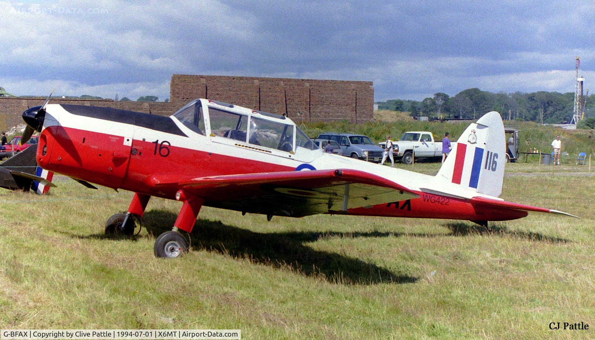 G-BFAX, 1951 De Havilland DHC-1 Chipmunk 22 C/N C1/0496, Pictured at the (disused) Montrose airfield, Scotland for a 'Wings and Wheels' event in the early 1990's