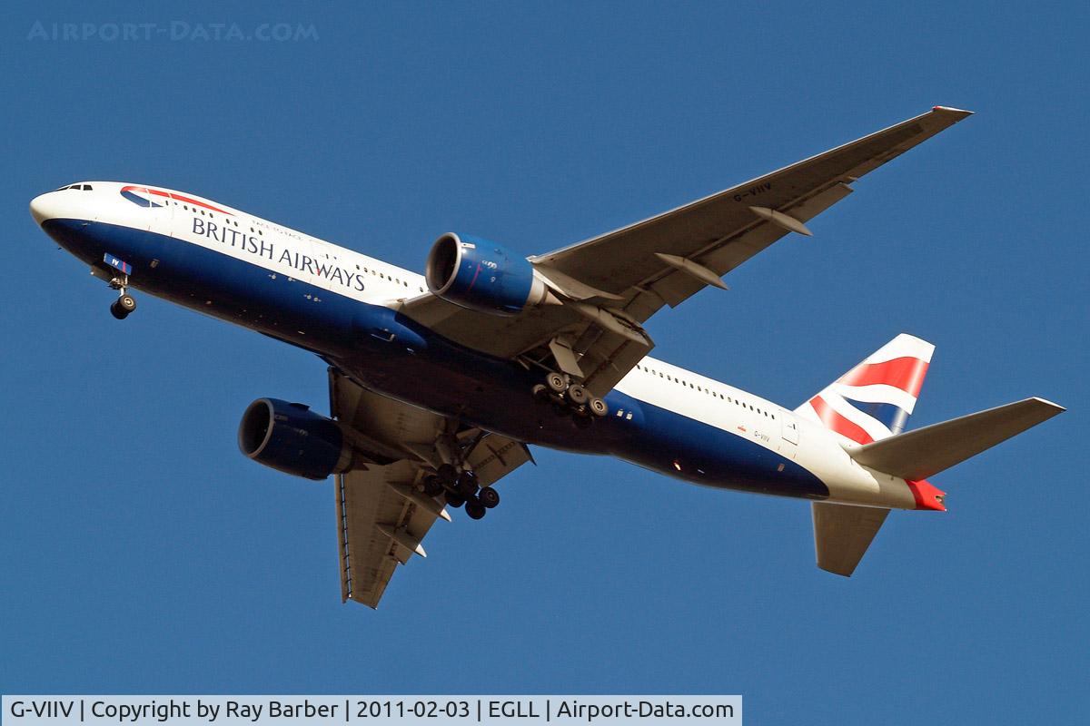 G-VIIV, 1999 Boeing 777-236 C/N 29964, Boeing 777-236ER [29964] (British Airways) Home~G 03/02/2011On approach 27R. Wears Face to Face titles above British Airways titles.