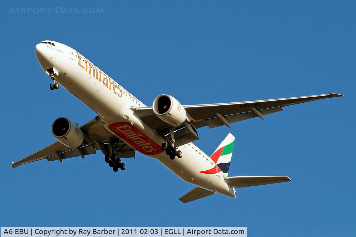 A6-EBU, 2006 Boeing 777-31H/ER C/N 34484, Boeing 777-31HER [34484] (Emirates Airlines) Home~G 03/02/2011. On approach 27R.