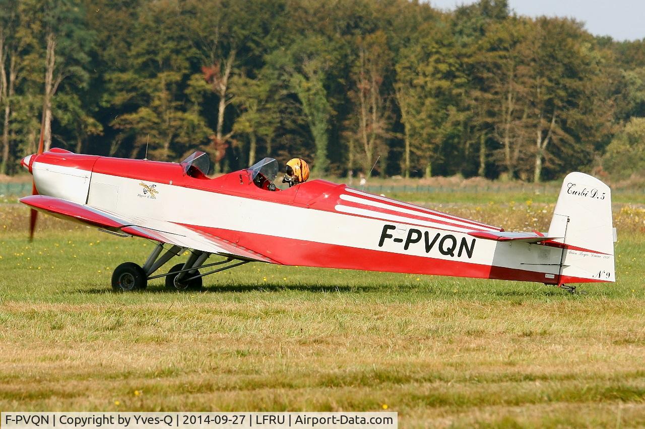 F-PVQN, 1970 Druine D-5 C/N 09, Druine D-5, Holding point, Morlaix-Ploujean airport (LFRU-MXN) air show in september 2014