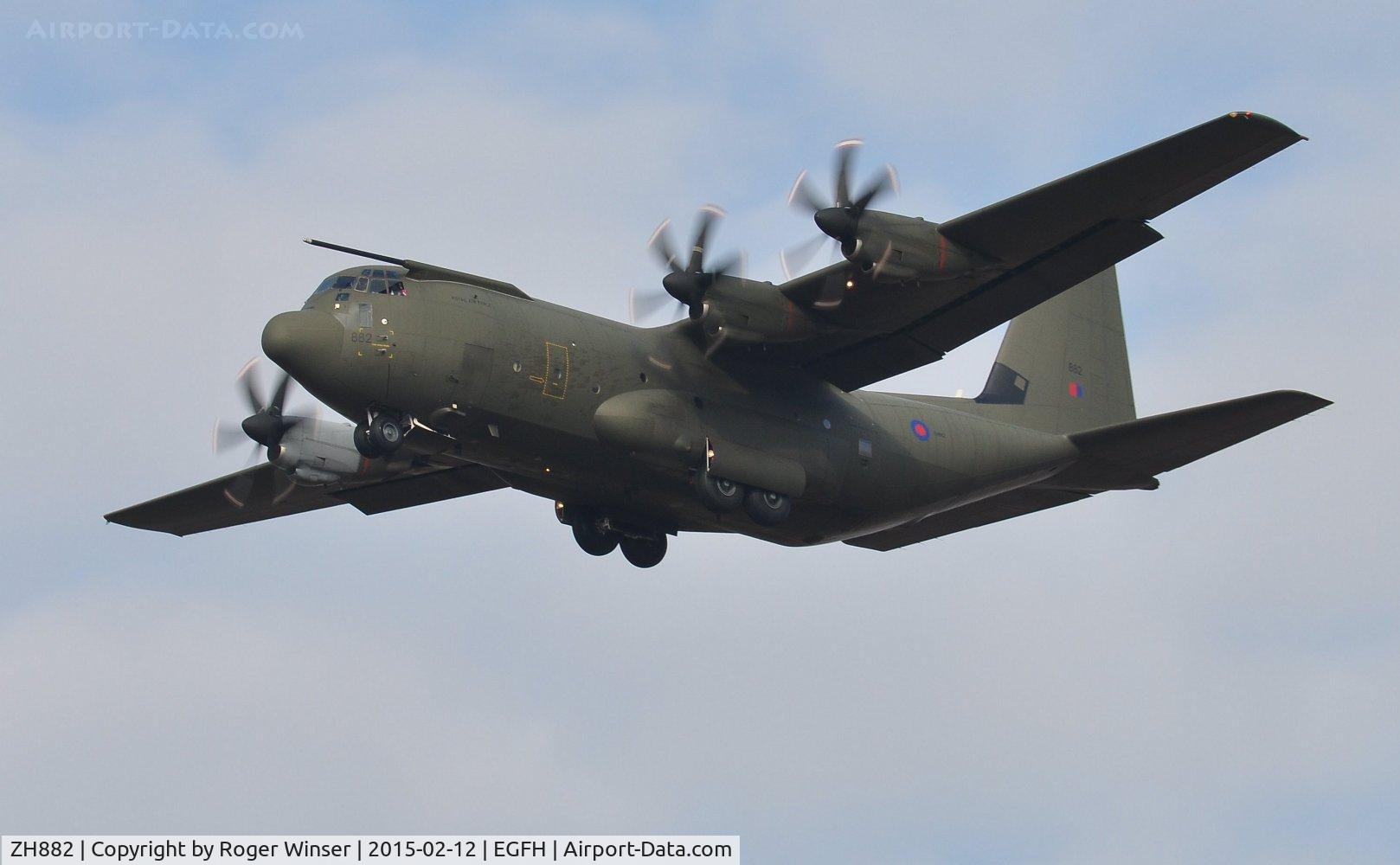 ZH882, 1999 Lockheed Martin C-130J Hercules C.5 C/N 382-5480, Low pass over Runway 22 by RAF C-130J Hercules C.5 aircraft coded 882 of the Brize Norton Transport Wing.