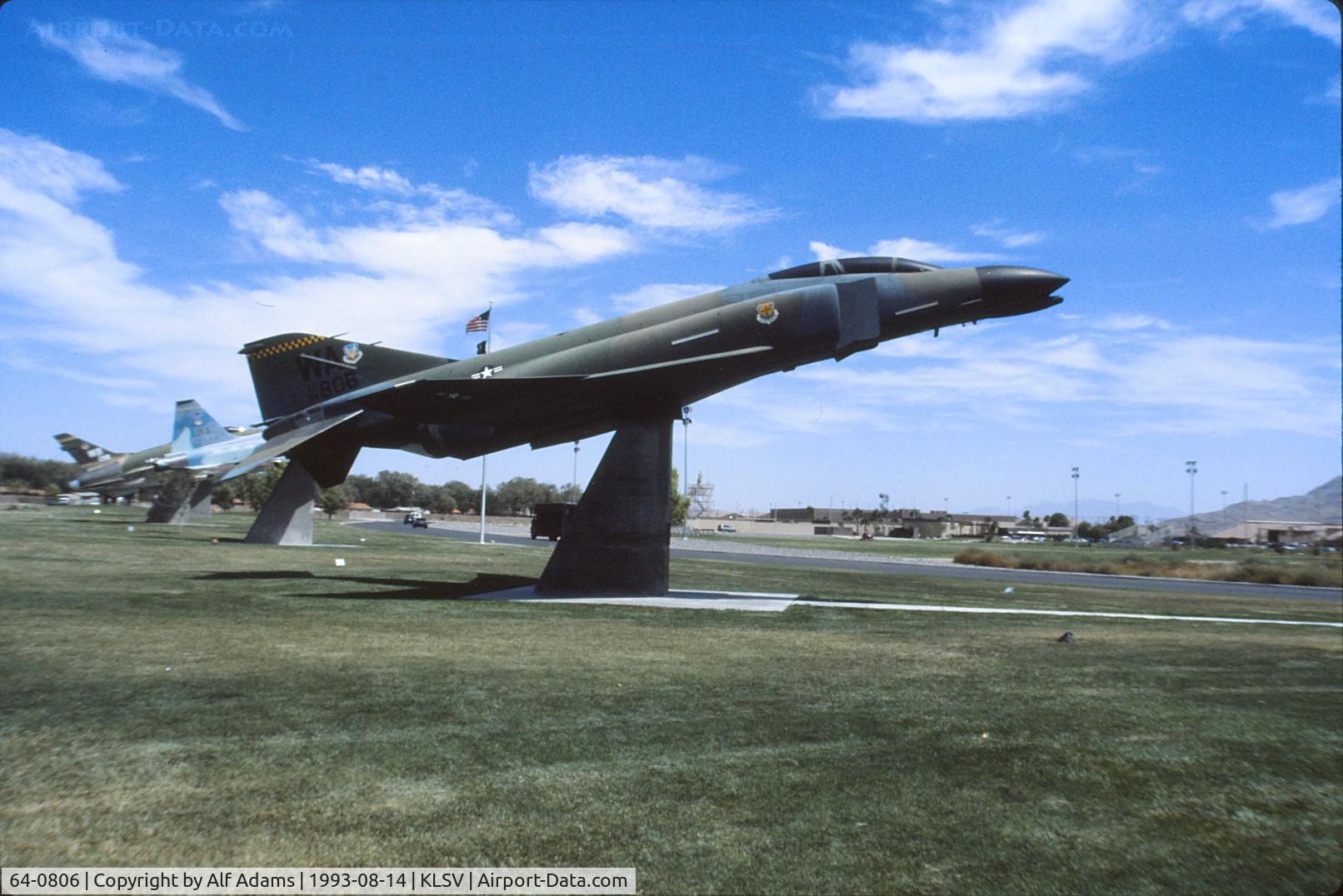 64-0806, 1964 McDonnell F-4C Phantom II C/N 1128, Displayed on a pedestal on Nellis AFB in 1993.
