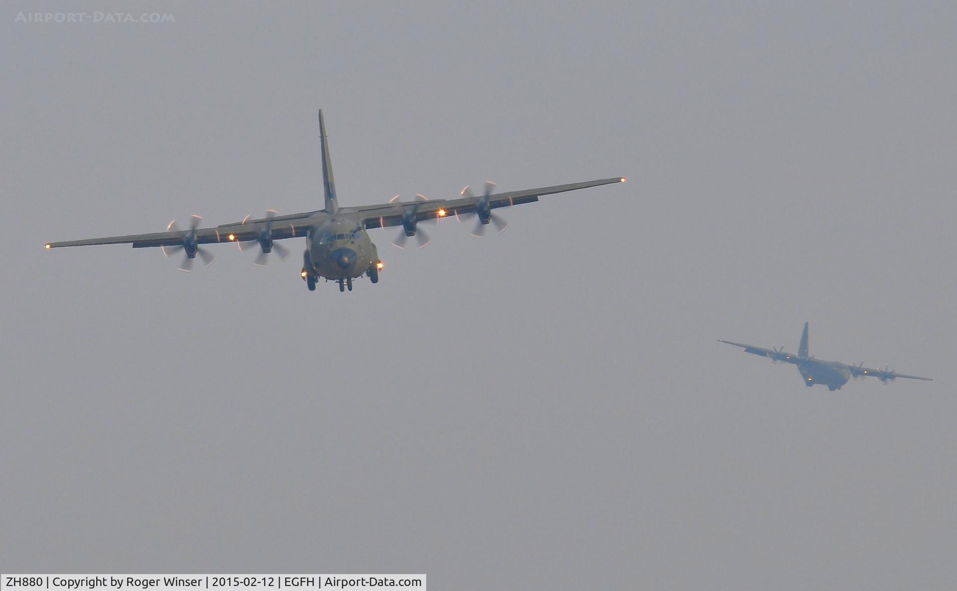 ZH880, 1999 Lockheed Martin C-130J Hercules C.5 C/N 382-5478, RAF Hercules aircraft ZH880 and ZH882 of the Brize Norton Transport Wing approach Swansea Airport for a low pass over Runway 22.