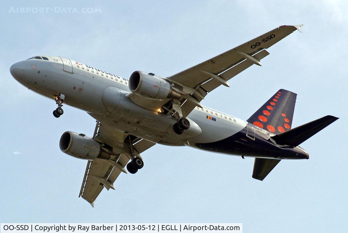 OO-SSD, 1999 Airbus A319-112 C/N 1102, Airbus A319-112 [1102] (Brussels Airlines) Home~G 12/05/2013. On approach 27R.
