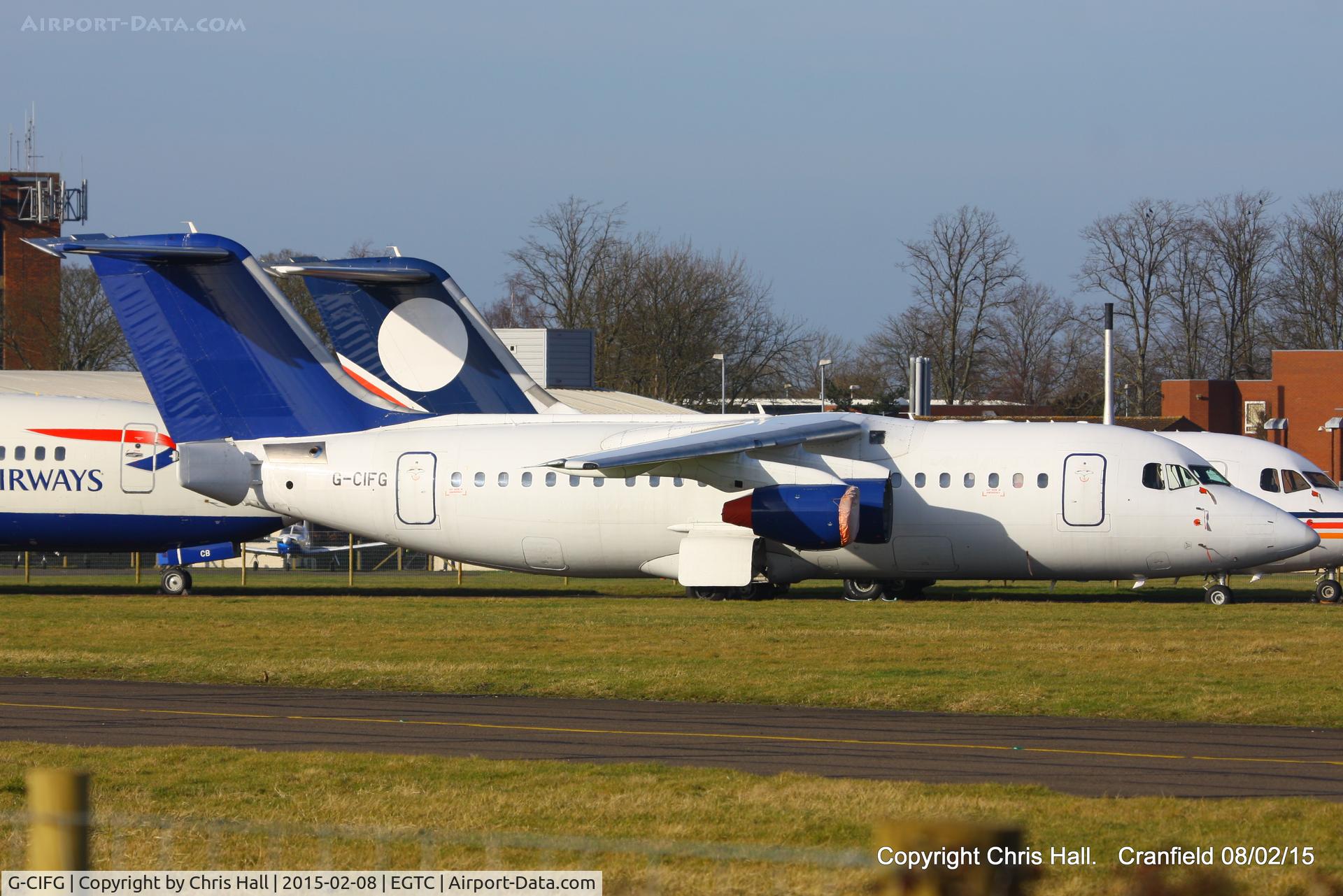 G-CIFG, 2001 BAE Systems Avro 146-RJ85 C/N E.2392, stored at Cranfield