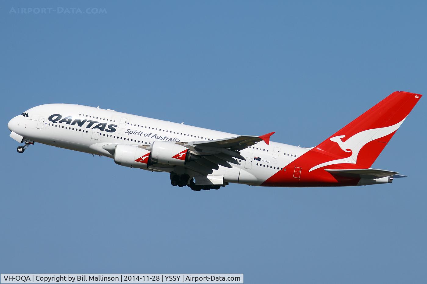 VH-OQA, 2008 Airbus A380-842 C/N 014, away from 34L