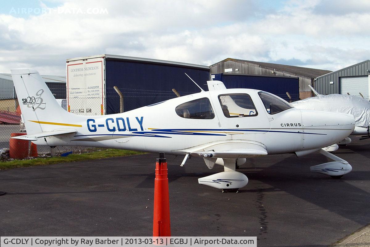 G-CDLY, 2005 Cirrus SR20 G2 C/N 1519, Cirrus Design SR-20G2 [1519] Staverton~G 13/03/2013. Seen here with propeller and spinner removed.