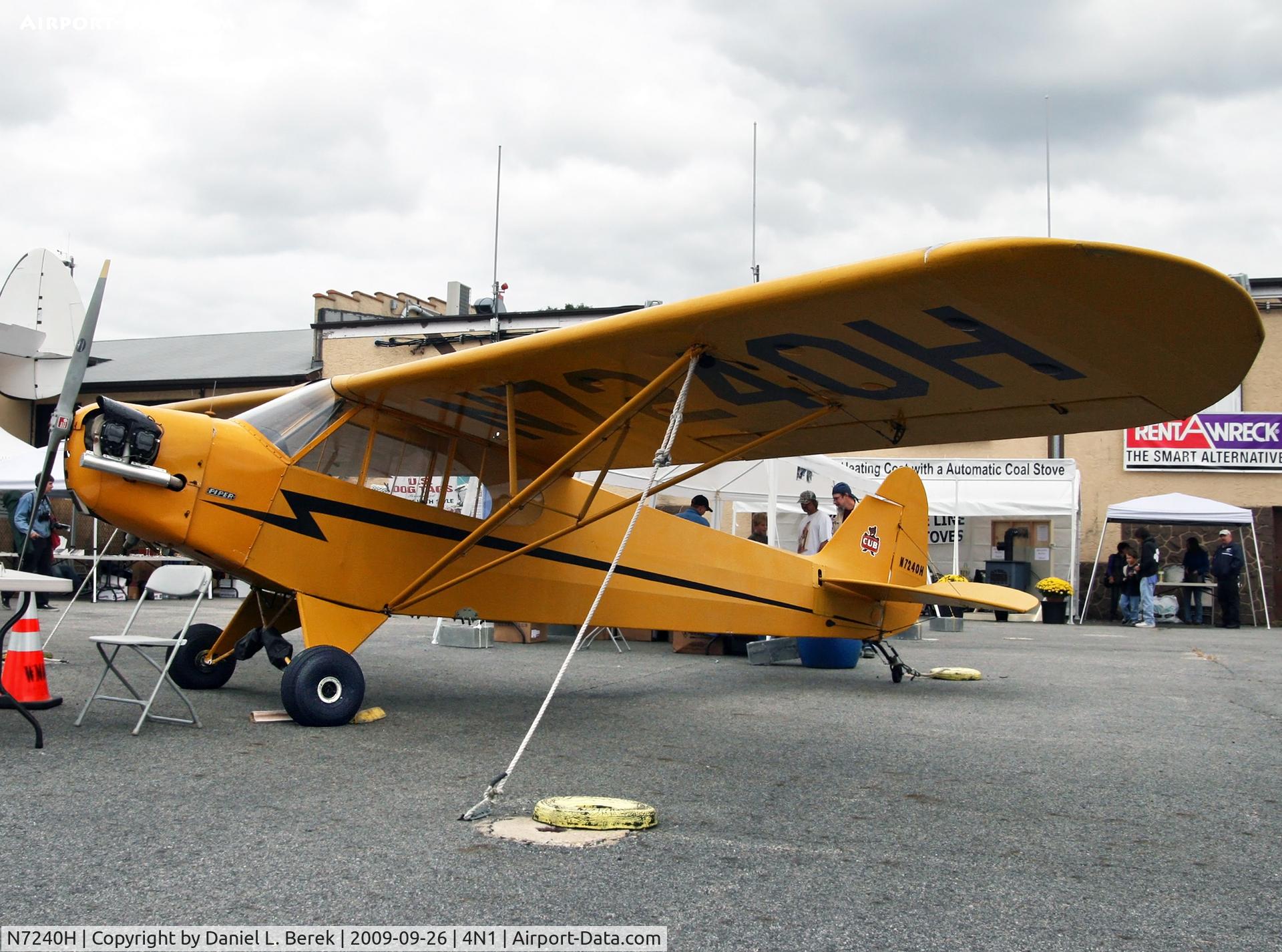 N7240H, 1946 Piper J3C-65 Cub C/N 20530, A nice, old Piper Cub (1946) sits on the ramp at Greenwood Lake Airport.