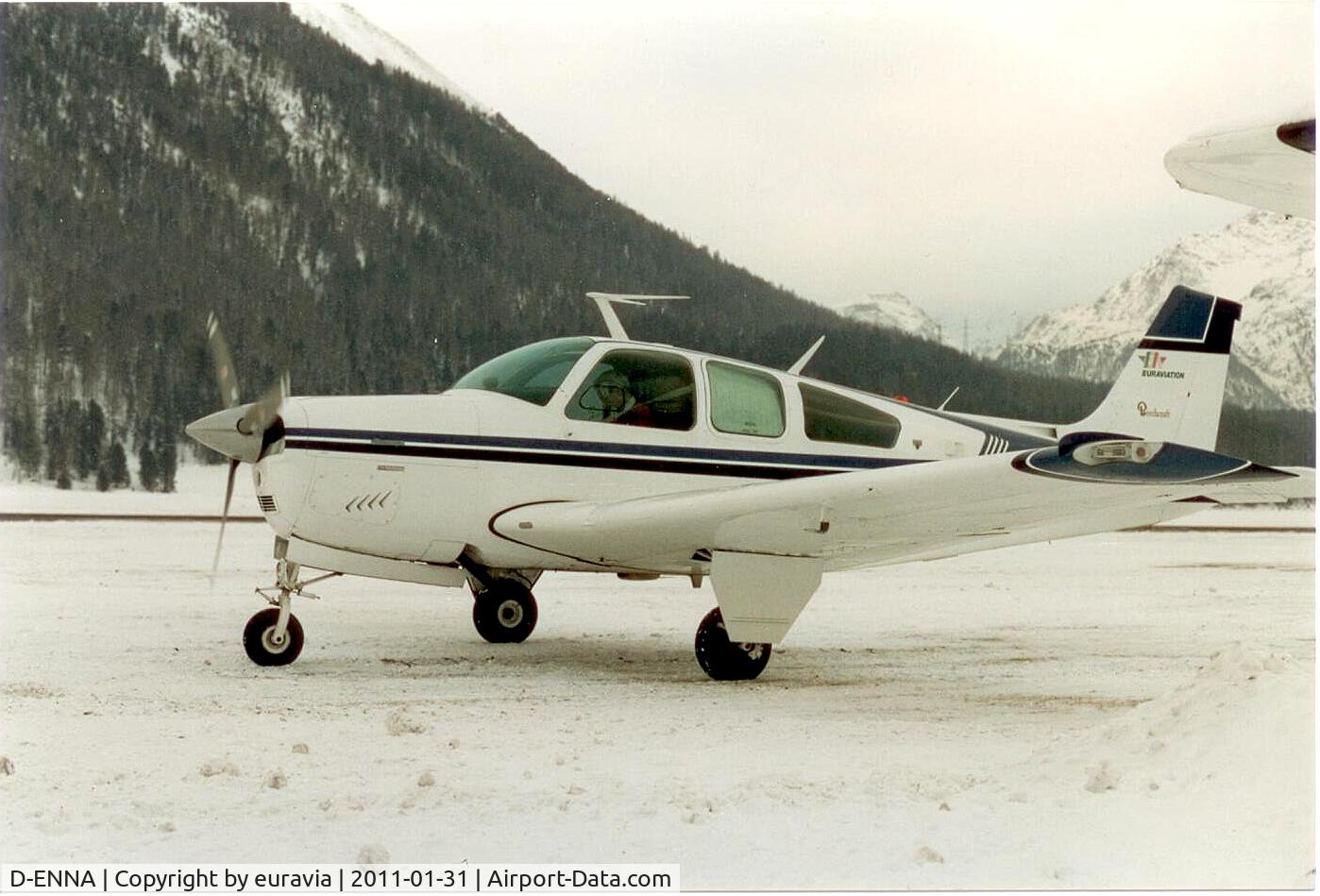 D-ENNA, 1976 Beech F33A Bonanza Bonanza C/N CE-650, Samedan 31.12.1999 Acft. Reg. I-AMAG new Reg. D-ENNA