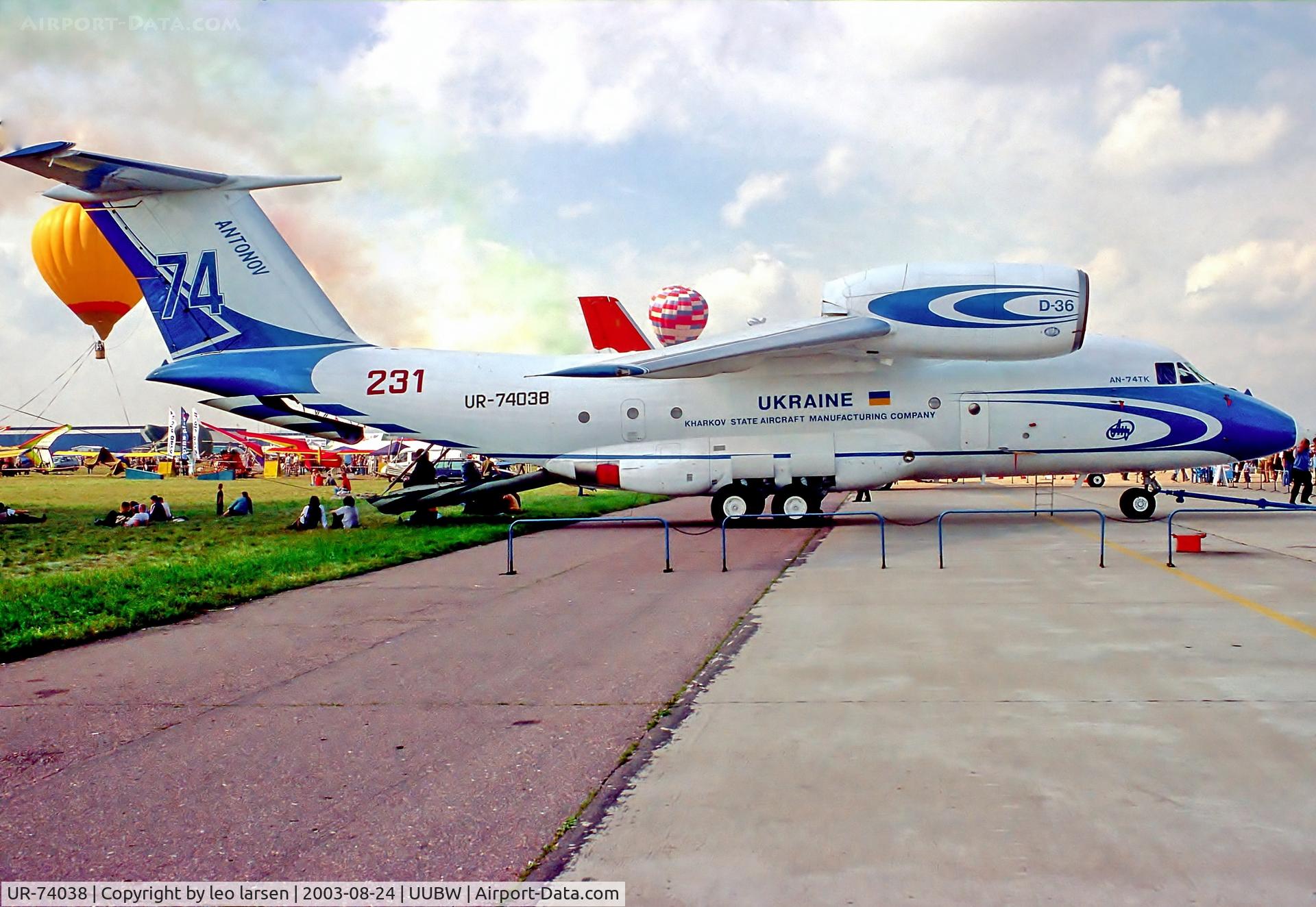 UR-74038, 1998 Antonov An-74TK-200 C/N 36547097933, Zhukovsky Moscow 24.8.03