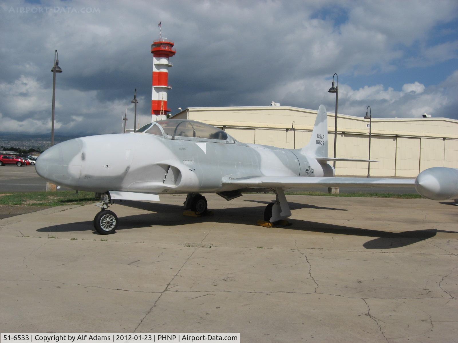 51-6533, 1951 Lockheed T-33A Shooting Star C/N 580-5865, Displayed outside at the Pacific Aviation Museum, Hawaii in 2012.