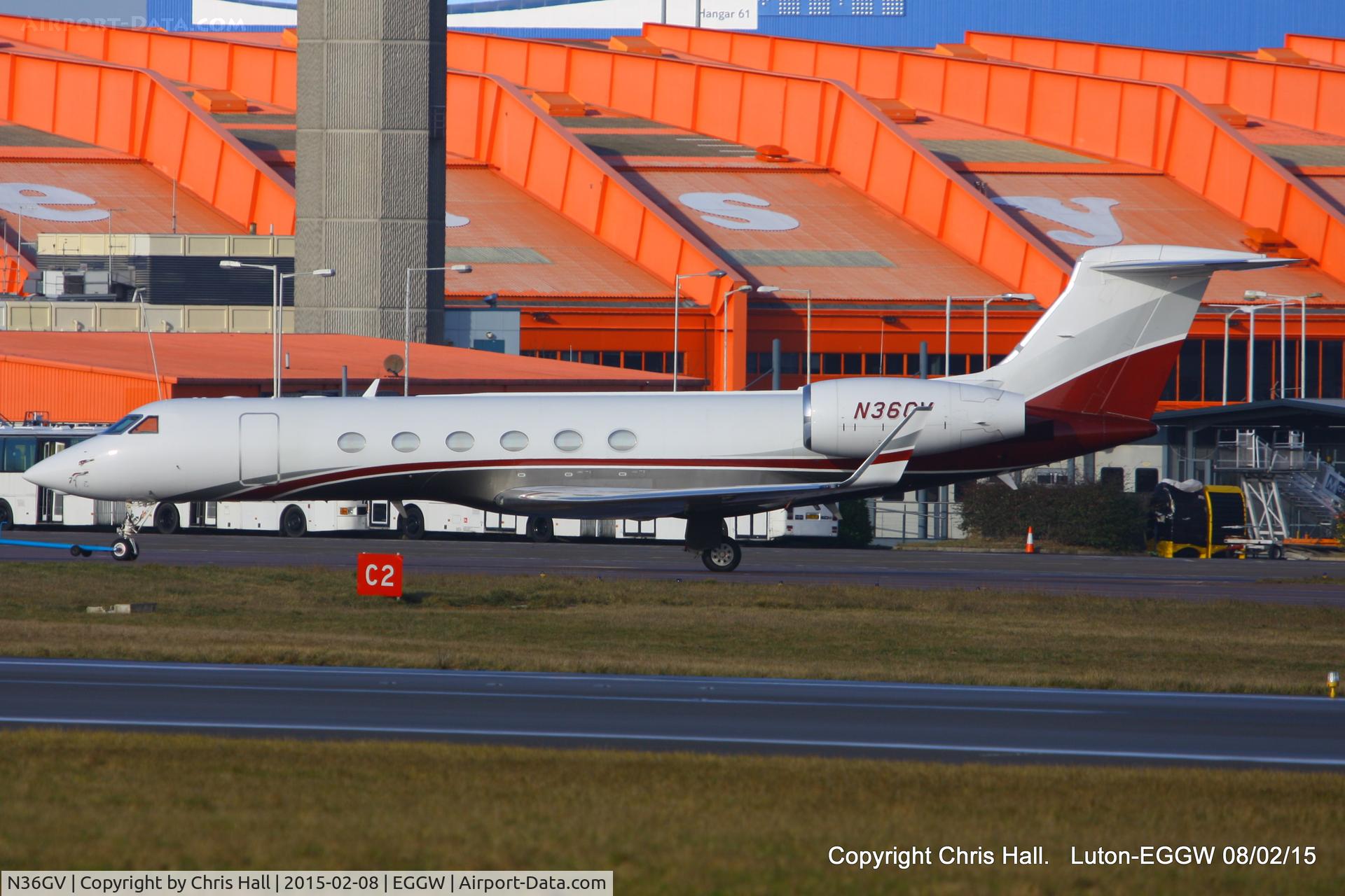 N36GV, 2002 Gulfstream Aerospace G-V C/N 674, parked at Luton