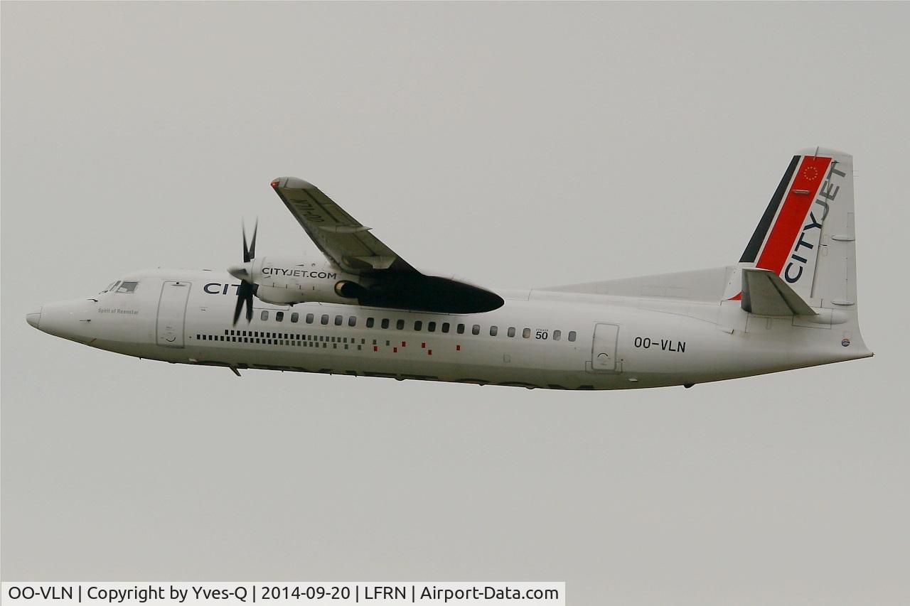OO-VLN, 1989 Fokker 50 C/N 20145, Fokker 50, Take off rwy 28, Rennes-St Jacques  airport (LFRN-RNS)