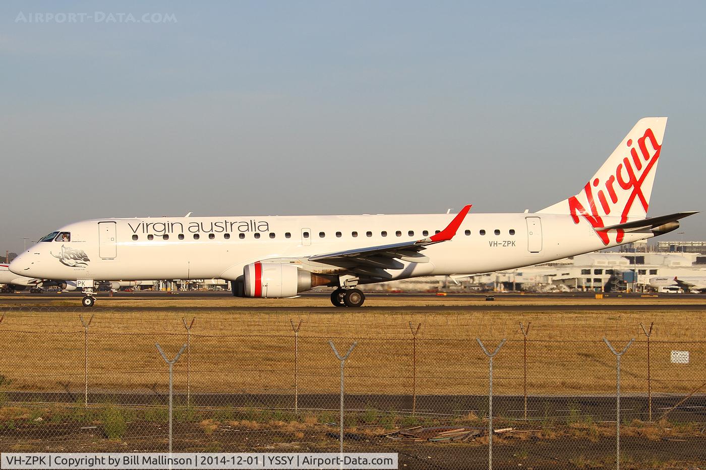 VH-ZPK, 2008 Embraer 190AR (ERJ-190-100IGW) C/N 19000218, taxiing to 34R