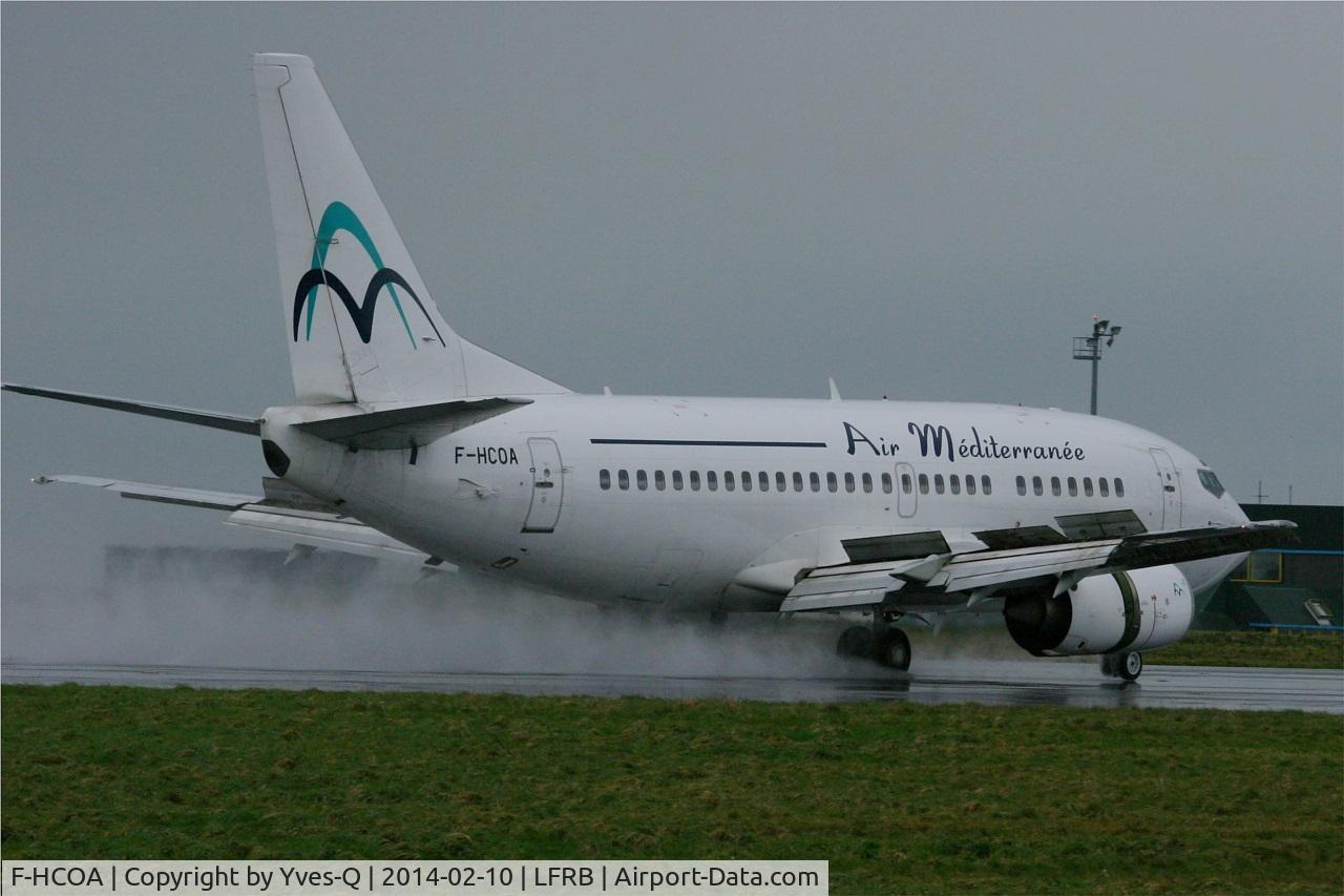 F-HCOA, 1996 Boeing 737-5L9 C/N 28084, Boeing 737-5L9, Reverse thrust landing rwy 25L, Brest-Bretagne airport (LFRB-BES)