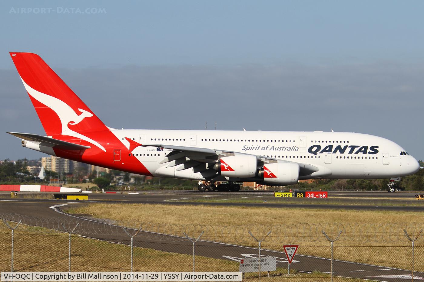VH-OQC, 2008 Airbus A380-842 C/N 022, taxiing from 34L