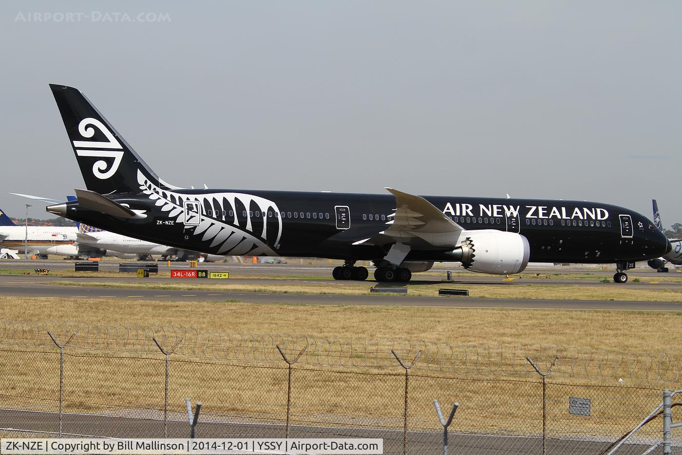 ZK-NZE, 2014 Boeing 787-9 Dreamliner C/N 34334, taxiing from 34R