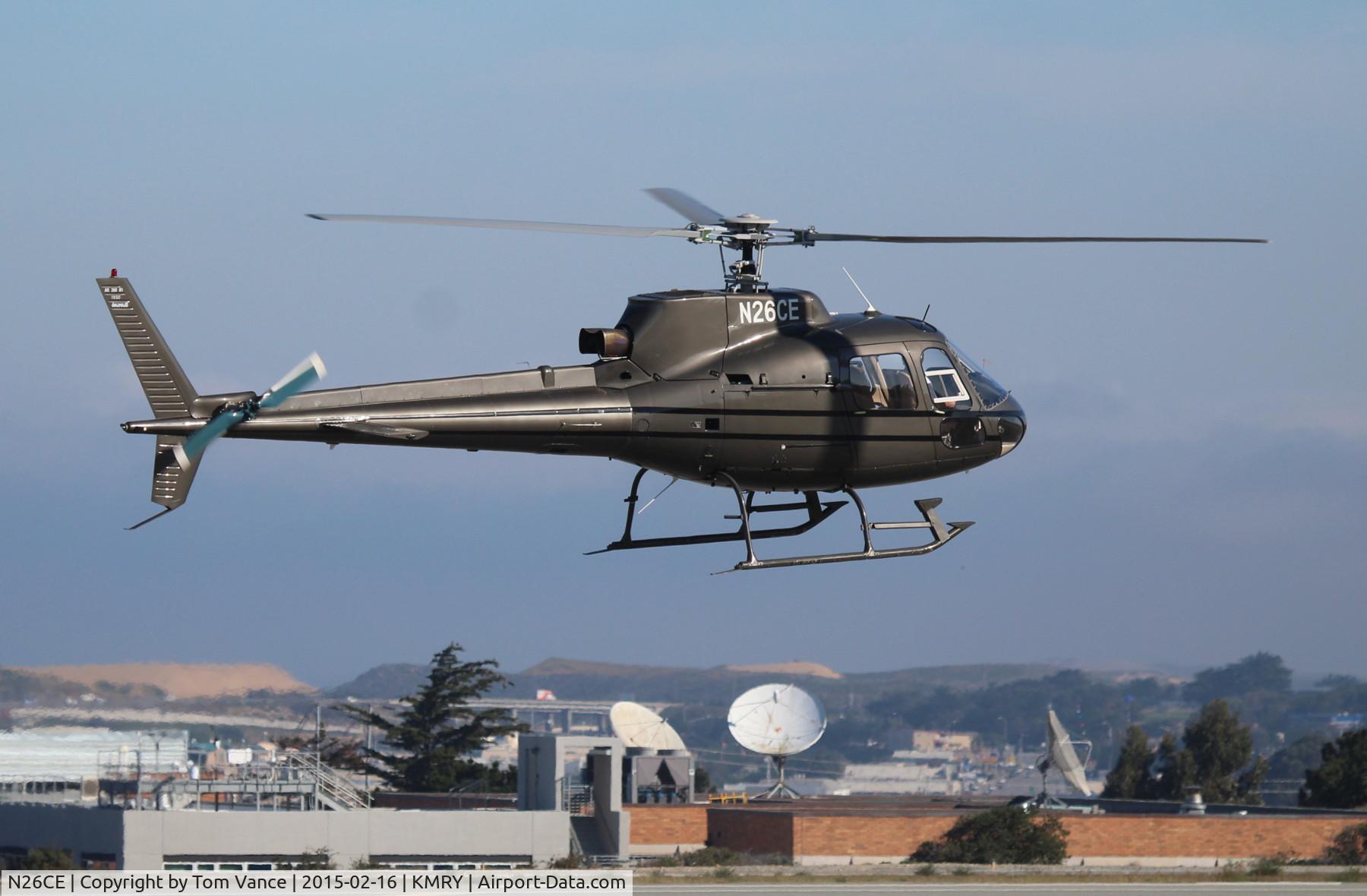 N26CE, 1986 Aerospatiale AS-350B-1 Ecureuil C/N 1930, KMRY/MRY - departing Monterey after taking on fuel. This heli is real clean!
