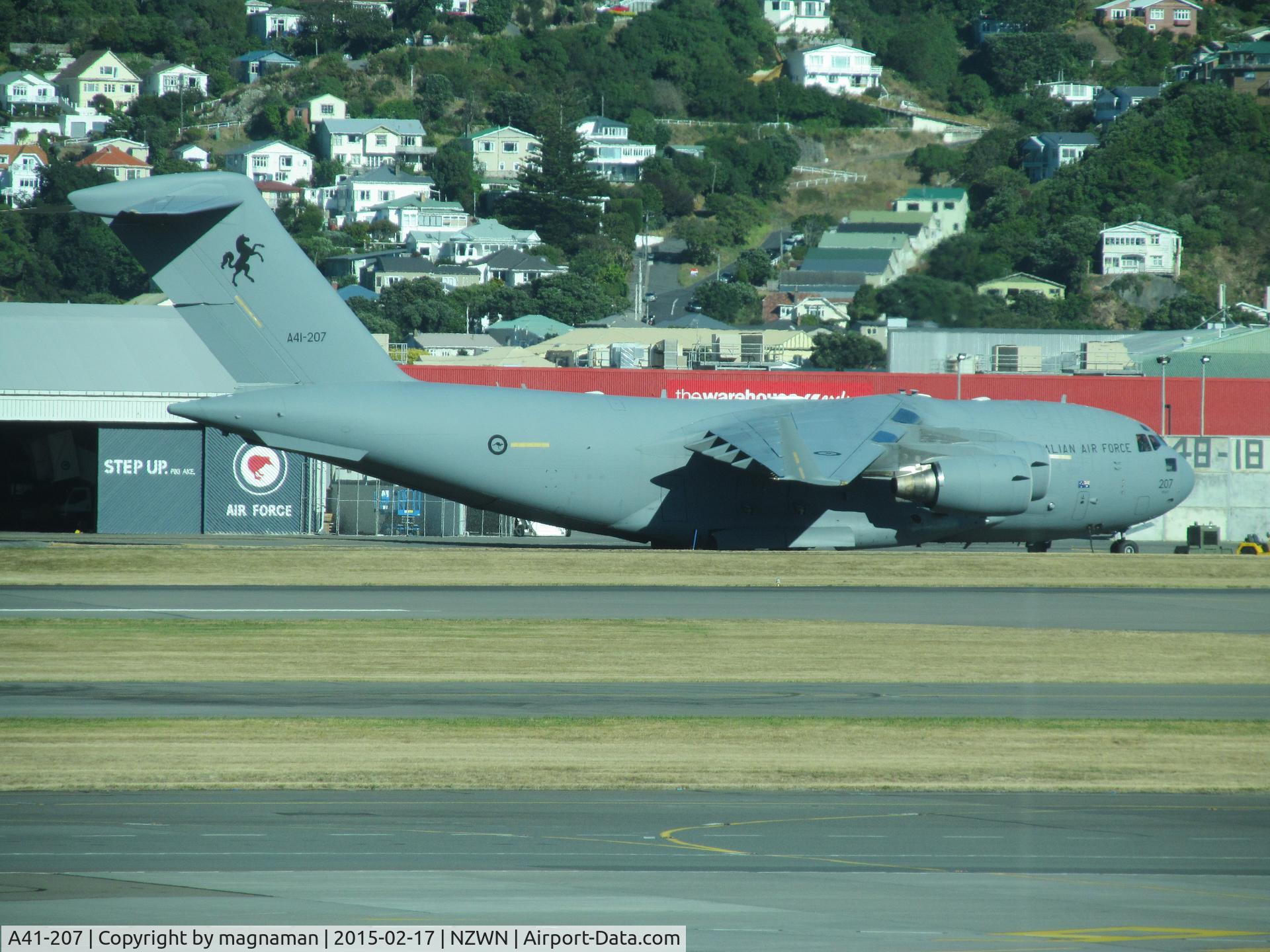A41-207, 2007 Boeing C-17A Globemaster III C/N F-173, At wellington having delivered 50 tonnes of rock for ANZAC memorial.