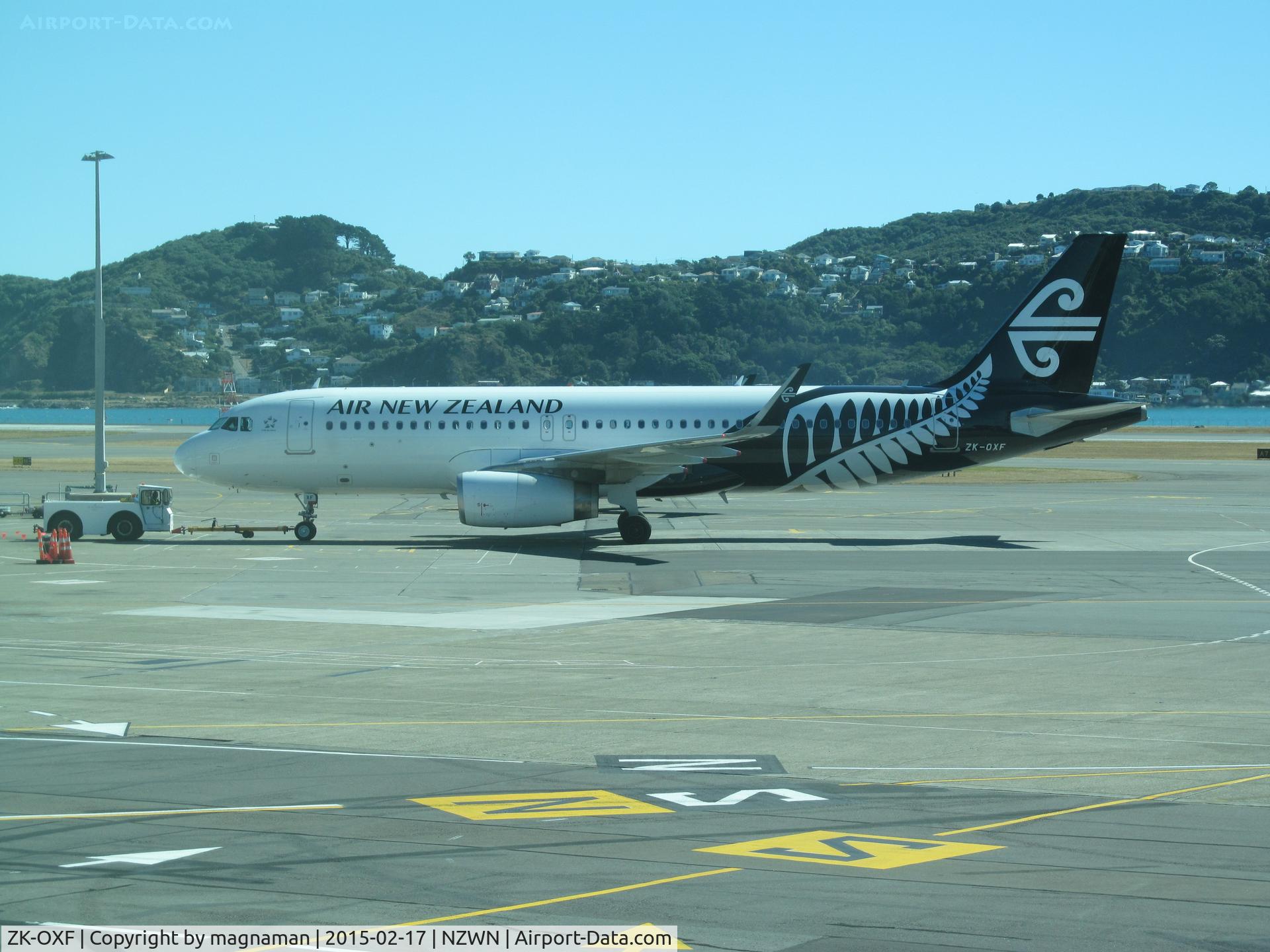 ZK-OXF, 2014 Airbus A320-232 C/N 6182, on push back from stand