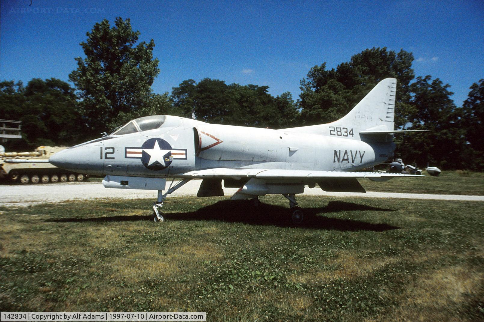 142834, Douglas A-4B Skyhawk C/N 11896, Shown at the Ropkey Armor Museum at its' former location near Indianapolis, Indiana in 1997.