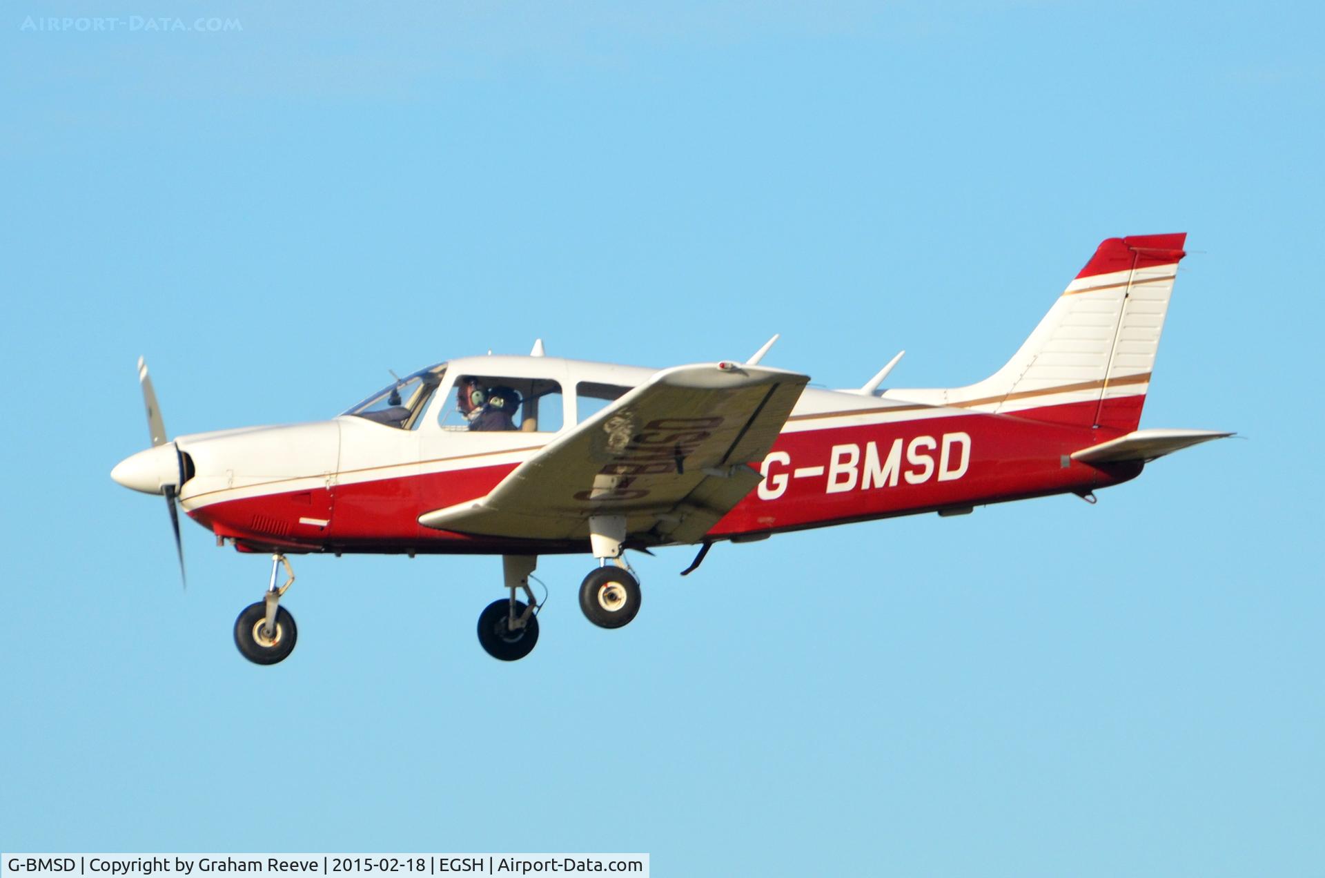 G-BMSD, 1976 Piper PA-28-181 Cherokee Archer II C/N 28-7690070, About to land at Norwich.