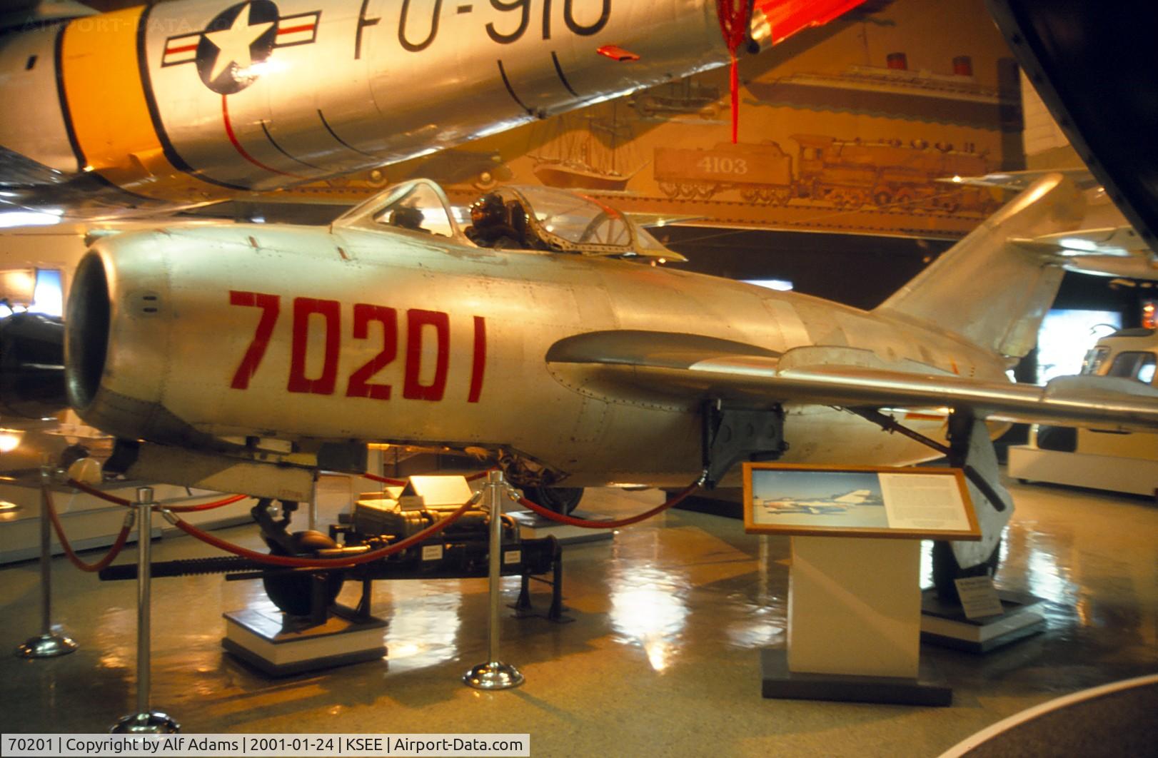 70201, Mikoyan-Gurevich MiG-15bis C/N 137085, Displayed inside the San Diego Air & Space Museum in 2001.