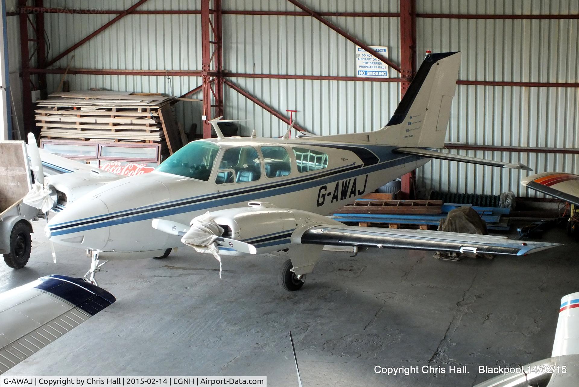 G-AWAJ, 1968 Beech D55 Baron C/N TE-536, inside the Blackpool Air Centre hangar