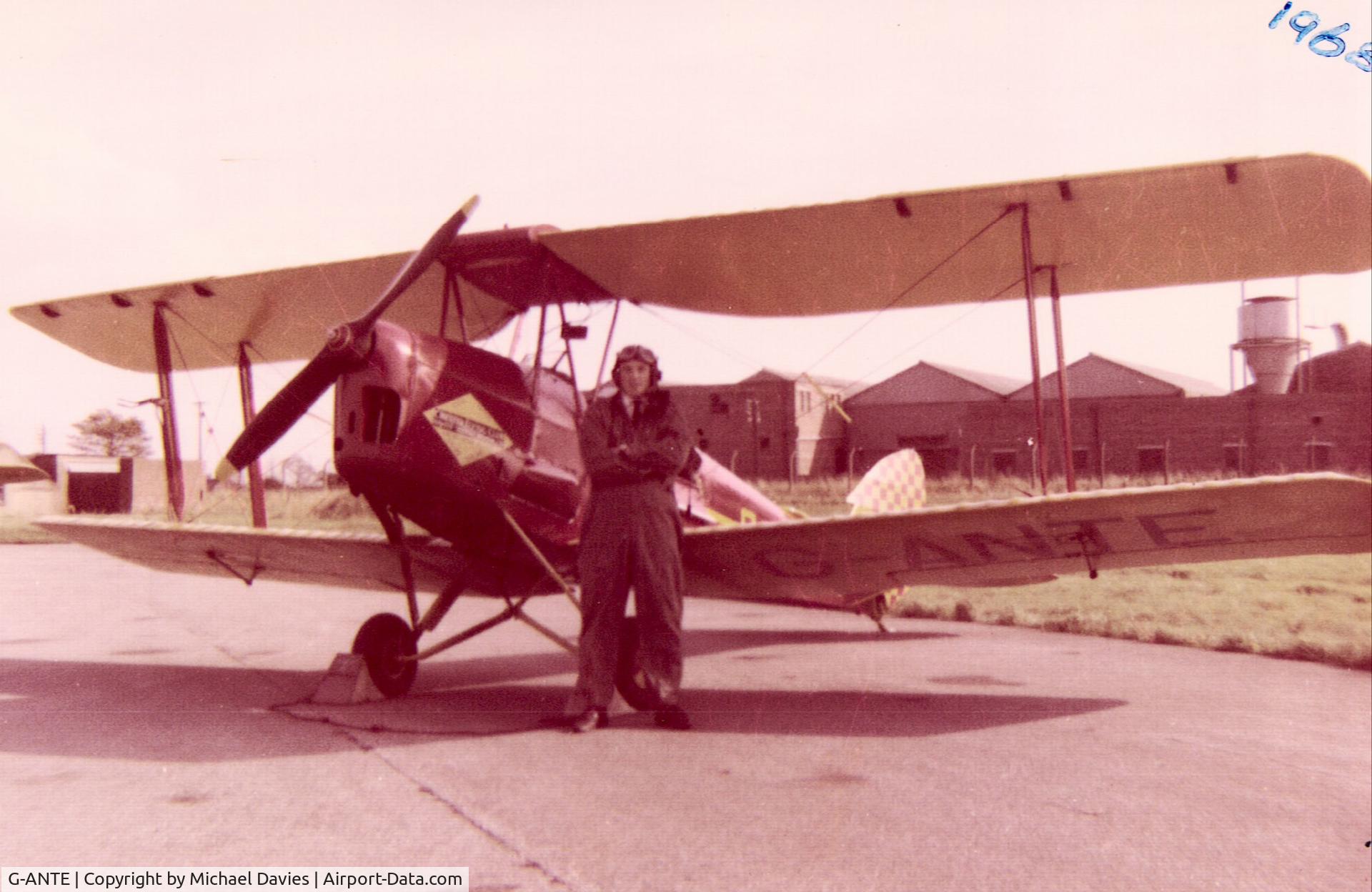 G-ANTE, 1941 De Havilland DH-82A Tiger Moth II C/N 84891, 1968. Flying lesson at Hawker Siddeley factory, Broughton, Flintshire. A/C belonged to factory flying club