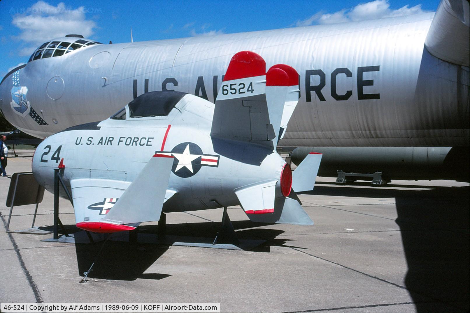 46-524, 1948 McDonnell XF-85 Goblin C/N Not found (46-524), At the old Strategic Air Command Museum, Omaha, Nebraska in 1989. Note the change of tail number since the 1983 picture.