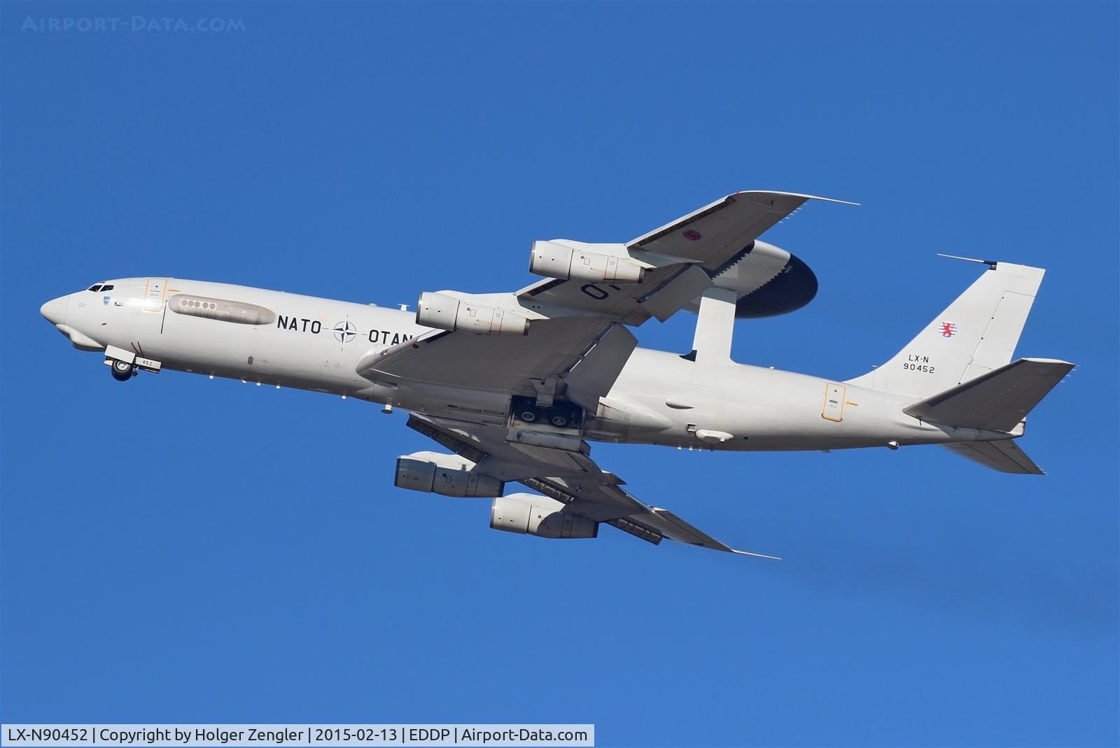 LX-N90452, 1983 Boeing E-3A Sentry C/N 22847, Leaving LEJ westbound after 4 t&g....
