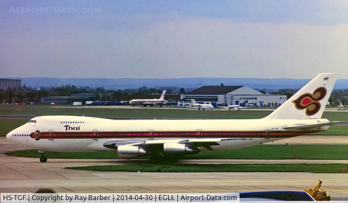 HS-TGF, 1980 Boeing 747-2D7B C/N 22337, Boeing 747-2D7BF [22337] (Thai Airways) Heathrow~G (date unknown). From a slide.